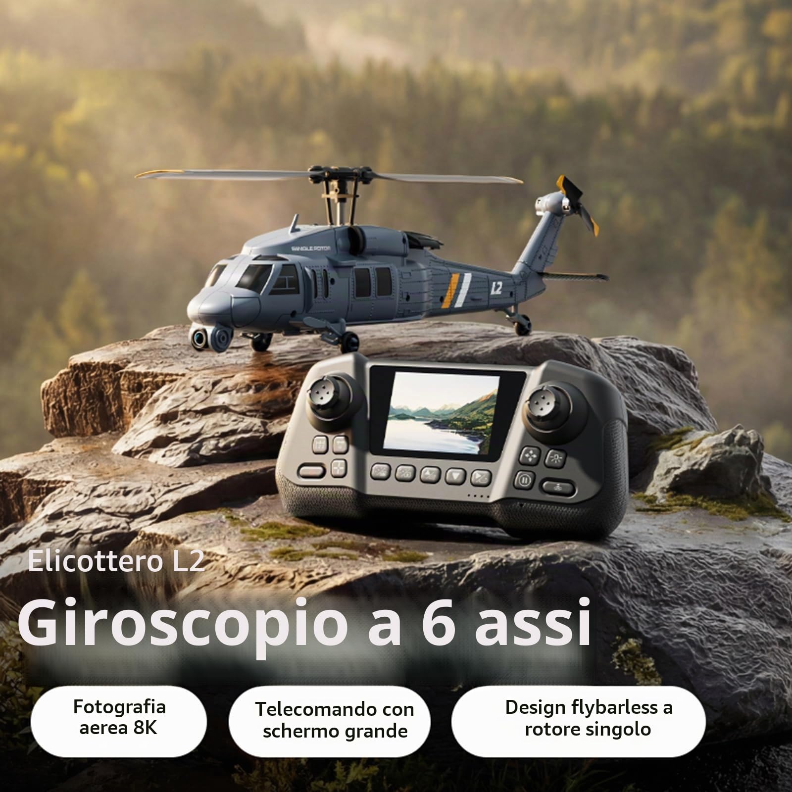 Elicottero RC Black Hawk Brushless 4CH elicottero radiocomandato intelligente con display HD integrato e GPS a flusso ottico per adulti 2 batterie