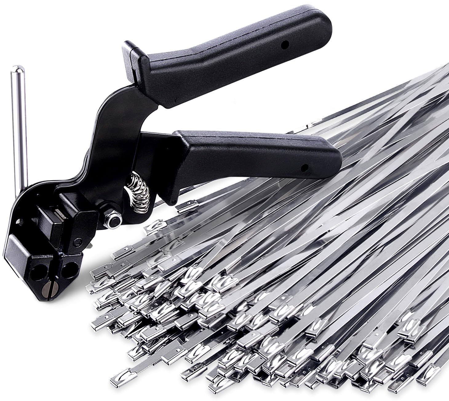Stainless Steel Cable Tie Gun, Special Tool For Fastening And Cutting Metal Zip Ties, With 150pcs 11.8in Uv Resistant Heavy Duty Cable Ties For Fence Exhaust Pipe Outdoor.