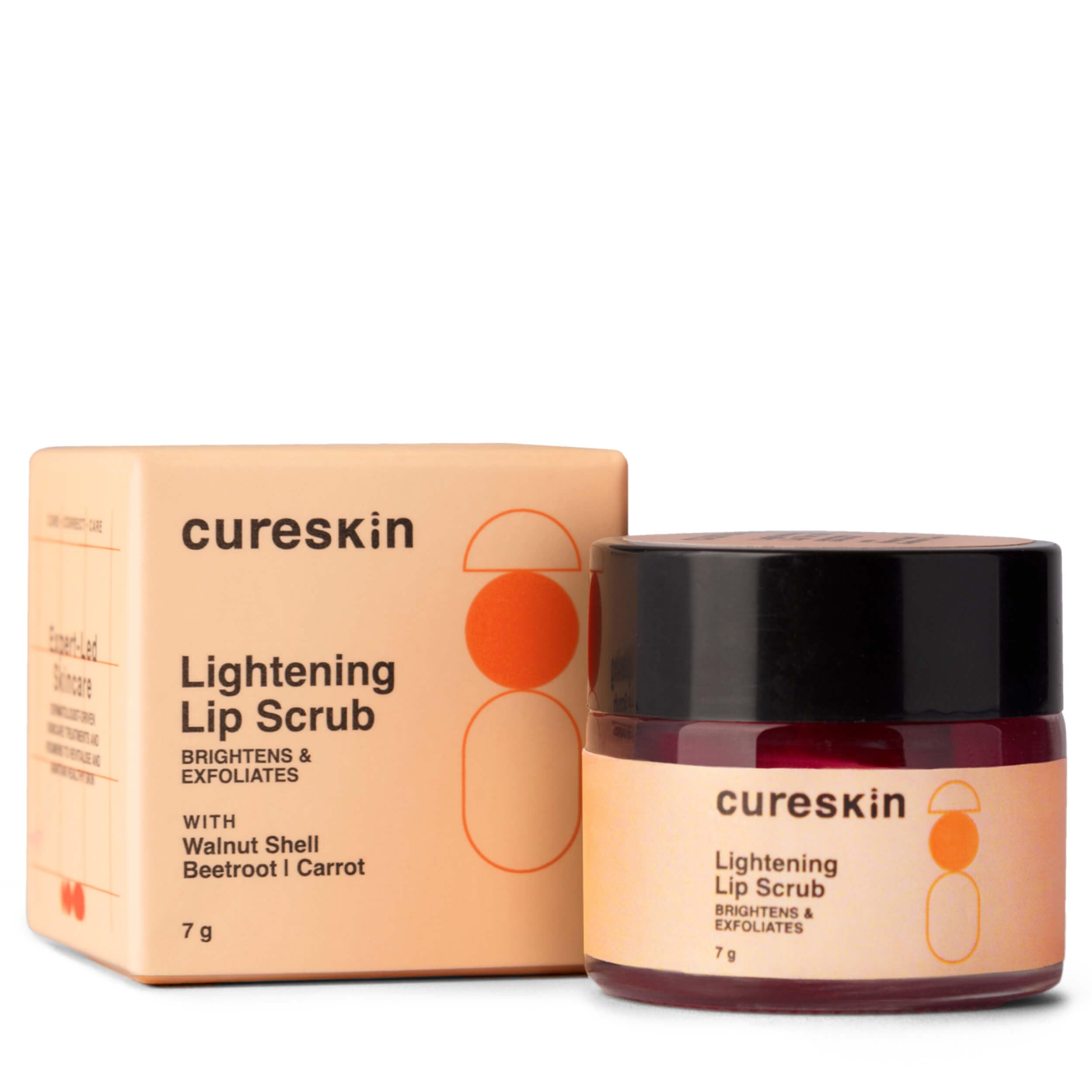 Cureskin Lightening Lip Scrub for Men and Women | Exfoliate & Brighten with Walnut Shell Powder, Beetroot & Squalane | Lip Scrub for Dark Lips to Lighten Pink, 0.25 Ounce (Pack of 1)