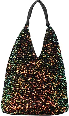 Women's Glitter Sequin Shoulder Tote Bag - Large Capacity Shiny Shopping Bag With Double Zip Closure, Blue - View #4