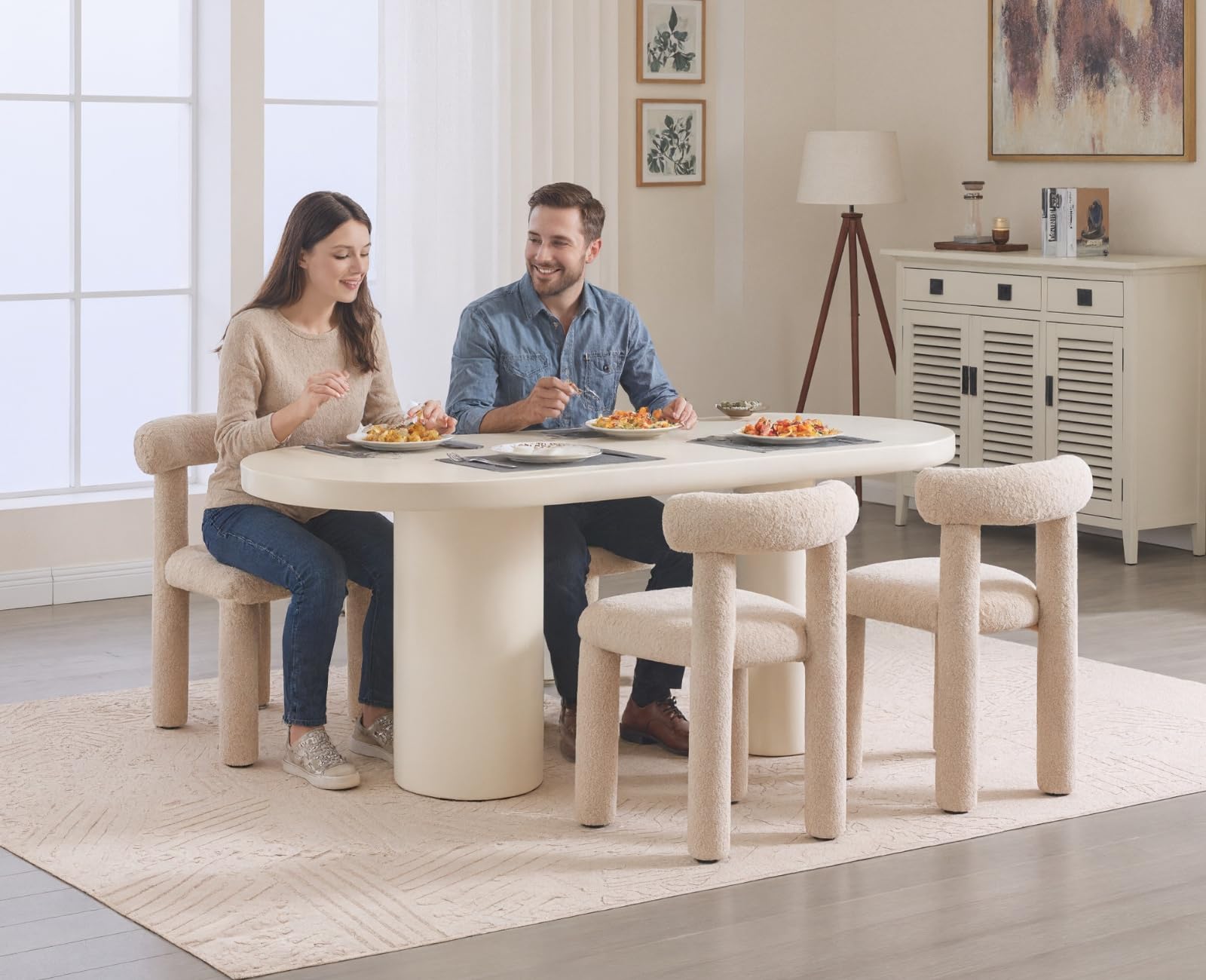 chairus Set di 2 Sedie da Pranzo in Pelliccia Sintetica, Cachi | Sedia Cucina Senza Braccioli Sedia Moderna Design con Gamba Avvolta in Tessuto per Cucina/Soggiorno/Sala da Pranzo