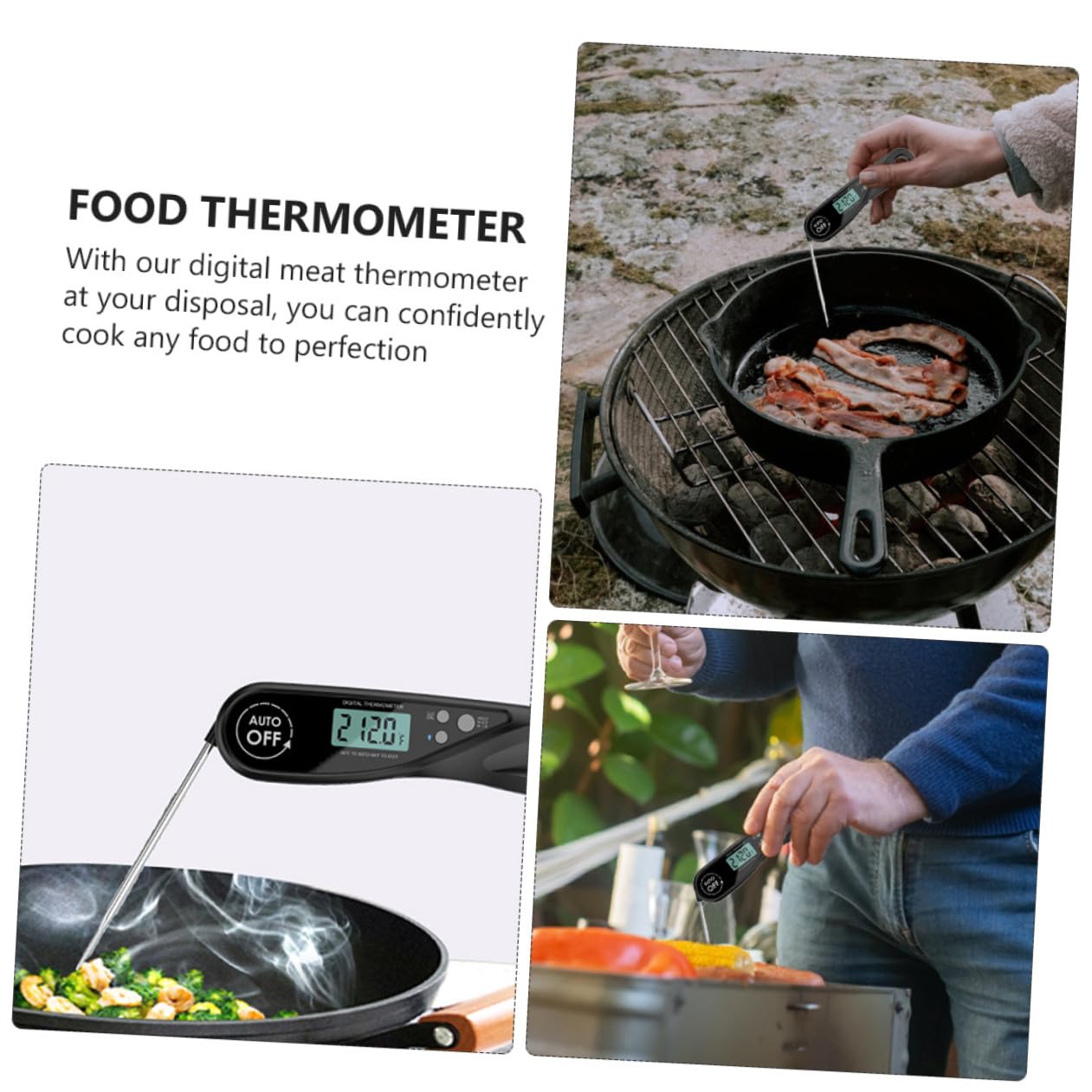 Digital Instant Read Meat Thermometer Folding Probe for Kitchen Cooking BBQ Grill Oven Accurate Temperature Measurement for Beef Pork Chicken Fish Black