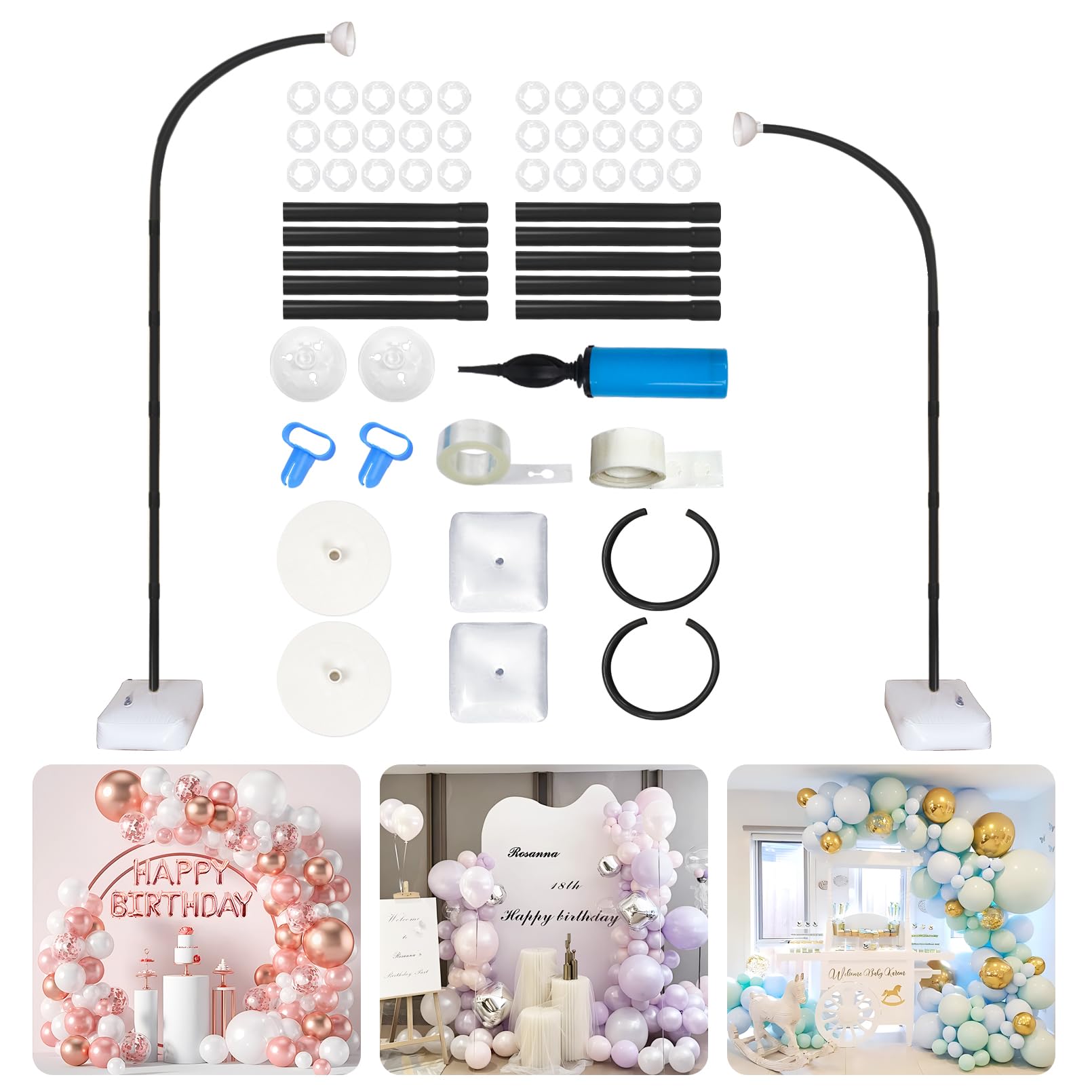 Verstellbarer Ballonbogen Rahmen mit Basis, biegbares Kit für Geburtstag, Hochzeit, Babyparty Party (Schwarz)