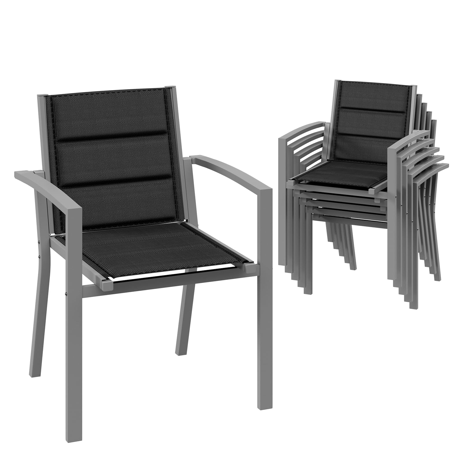 Devoko Chaises De Jardin Set De 6, Chaise De Salle À Manger Empilable en Aluminium, Fauteuil Jardin, Piscine, Terrasse, Salle À Manger, Meubles d'extérieu, Gris Clair