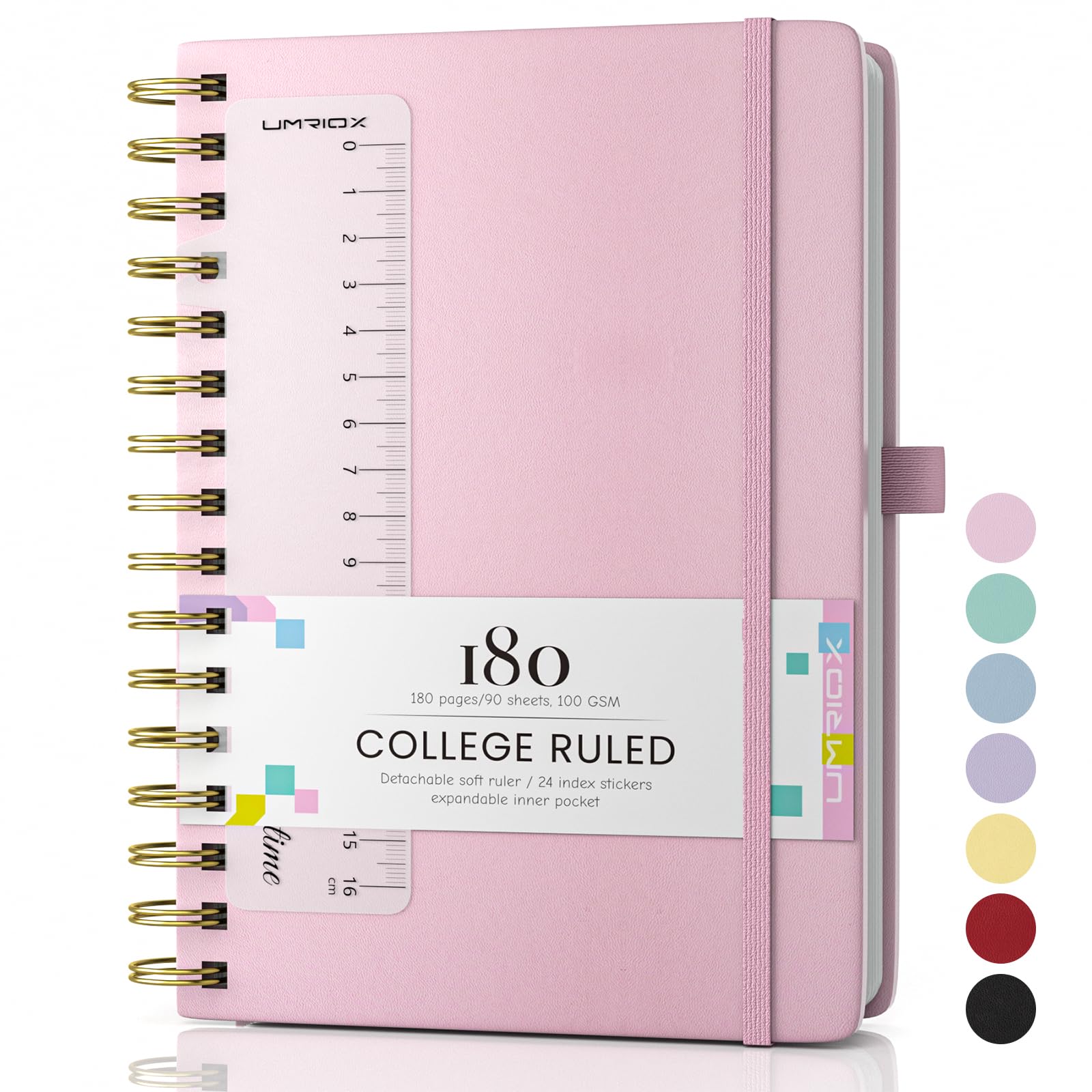 Umriox Notizbuch A5,Hardcover Spiral Notizbucher Journal 180 Seiten zum Schreiben,100gsm Dickes Papier, Leder-Notizblock für Frauen Männer Arbeit Büro Schule, 14.5 x 21cm - Rosa