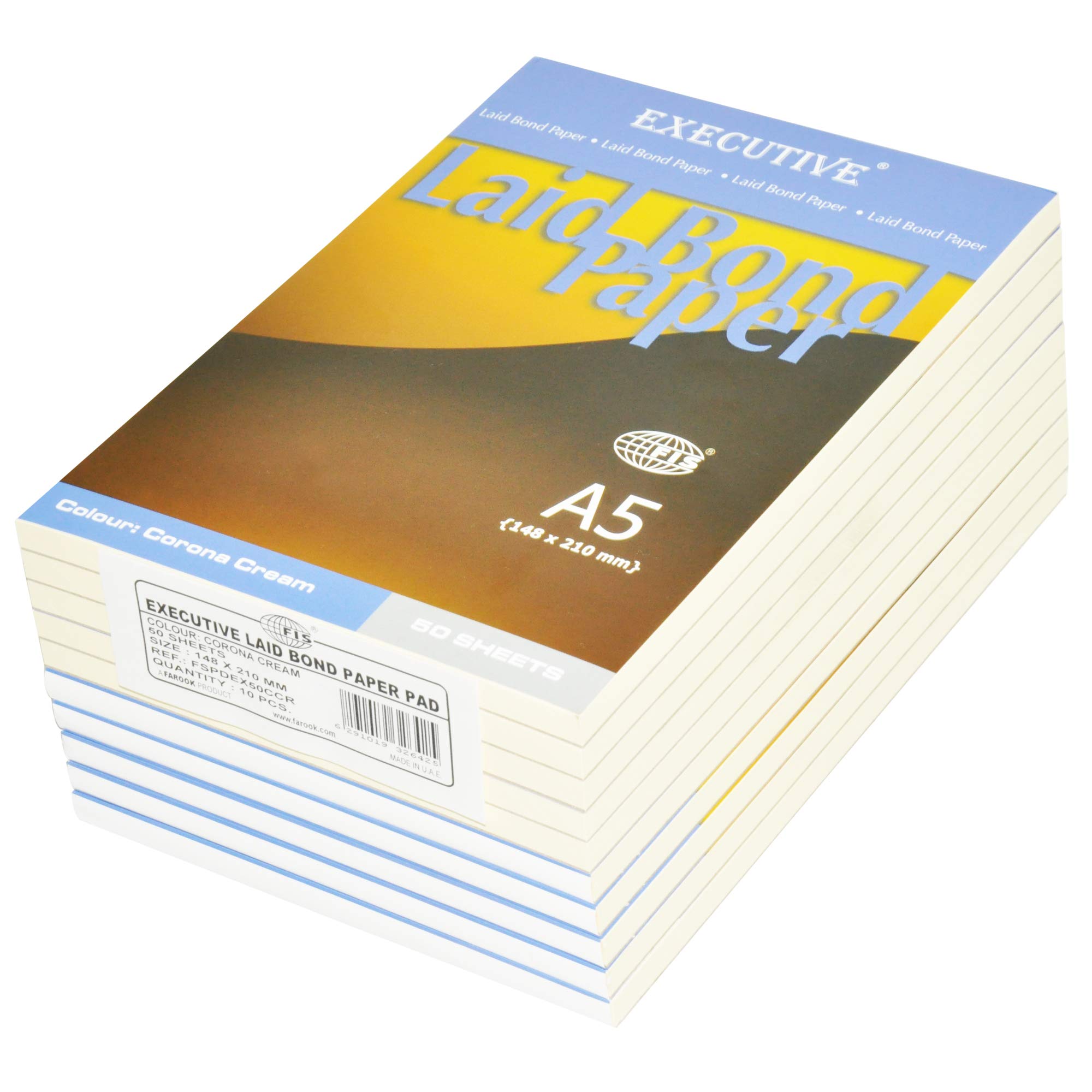 Executive Laid Bond Paper A5, Corona Cream 50-Sheets 10-Piece - FSPDEX50CCR
