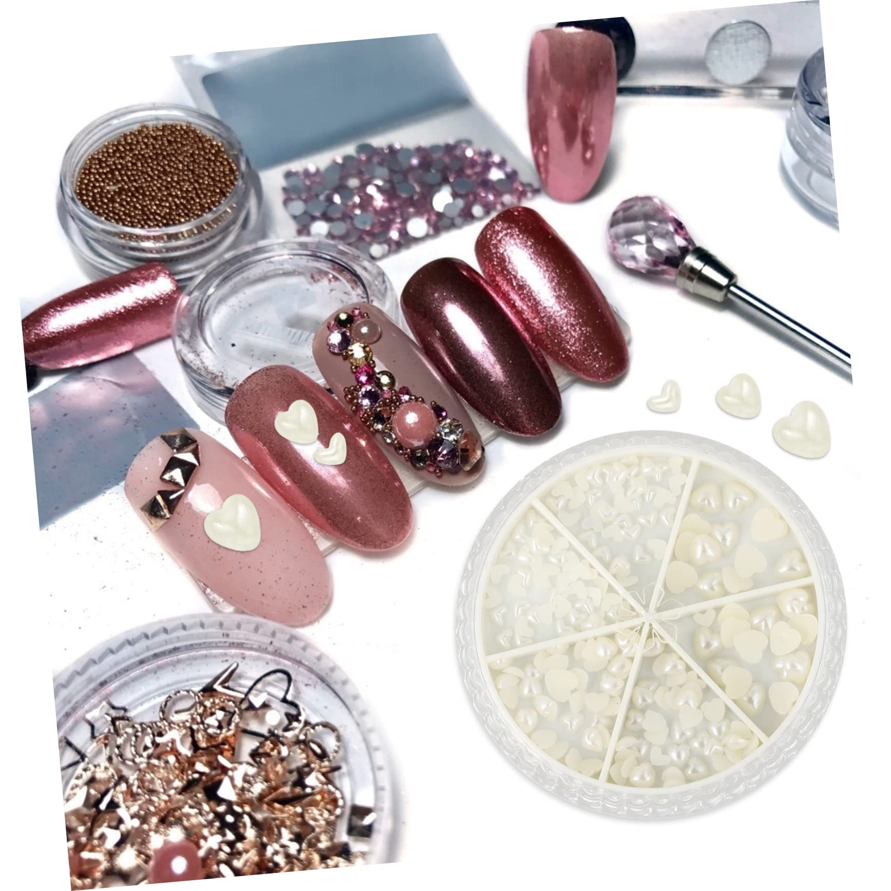 Beatifufu Heart Nail Art Decoration Rhinestone Heart Charms DIY Manicure Charms Decorative