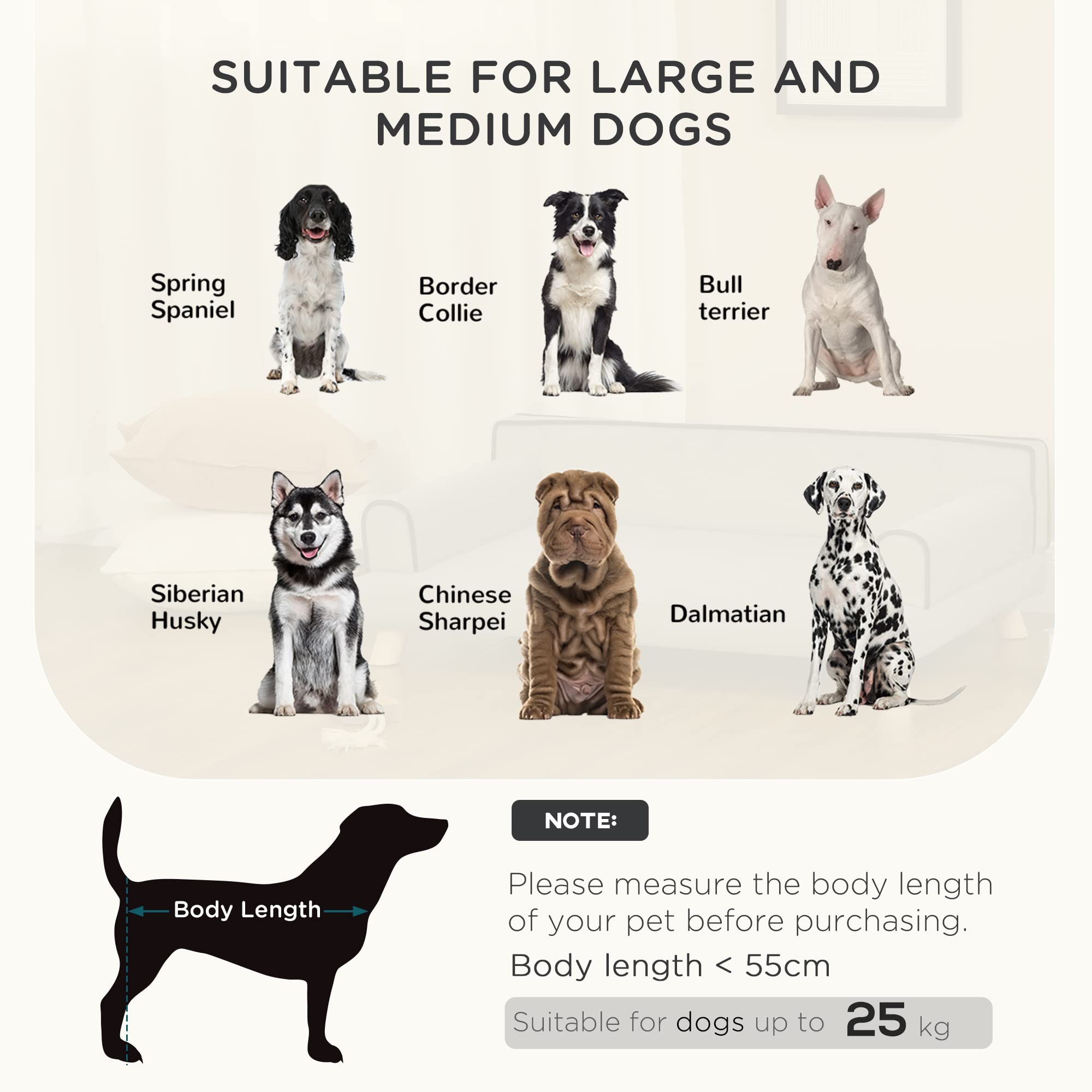PawHut Divano per cani con gambe, tessuto impermeabile per cani di taglia grande e media, grigio