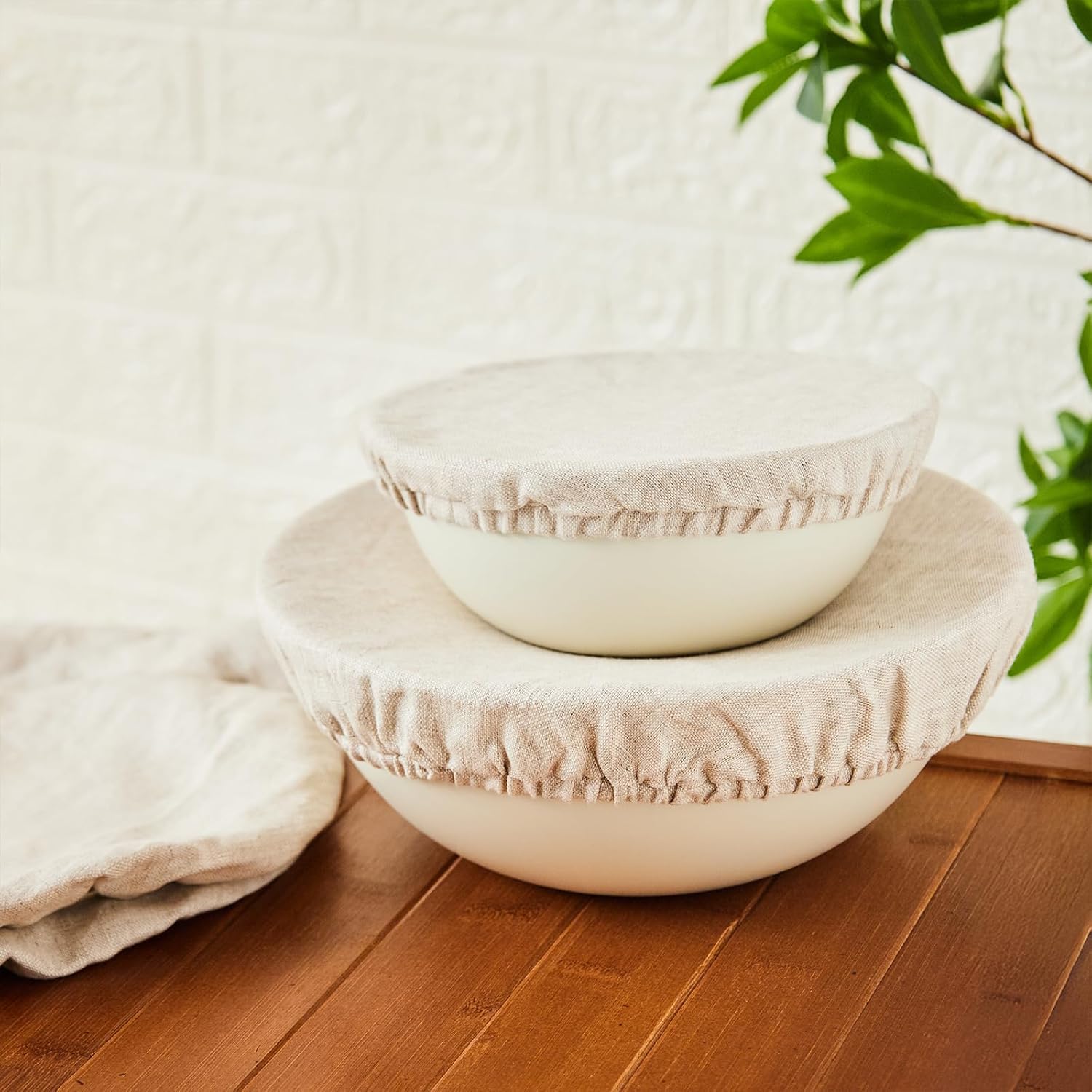 100% Pure Linen Bowl Covers For Bread Proofing, 4 Pcs Elastic Reusable Solid Color Cloth Fabric Bowl Covers,XL Organic Washable Large Stretch Sourdough Lids 6 * 8 * 10 * 12 Inches, Linen - Image 3