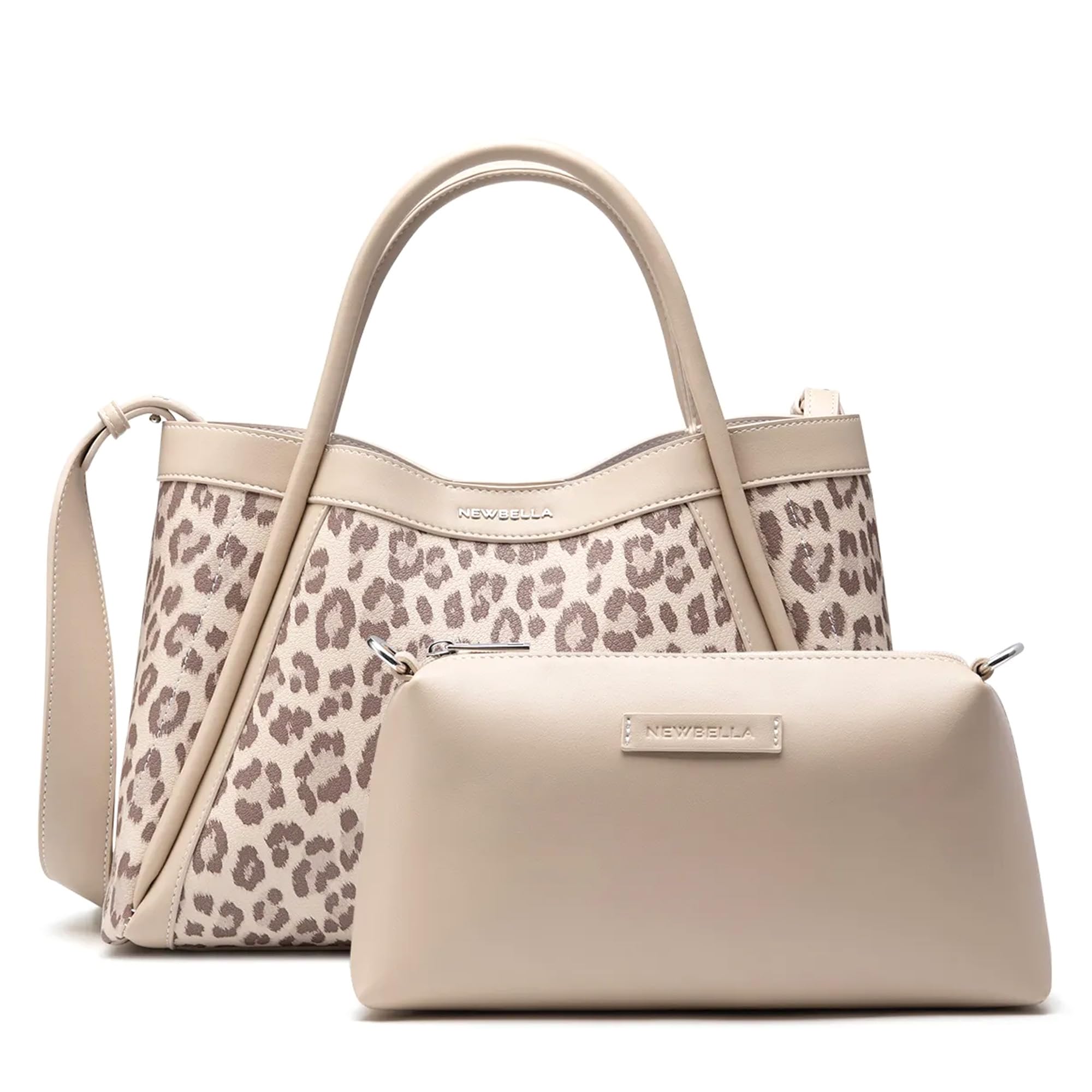 NEWBELLA Tote Bag for Women, Vegan Leather Crossbody Shoulder Bag, Top Handle Satchel Purse for Work, Travel, Daily Use (Apricot Leopard, for 13 inch laptop)