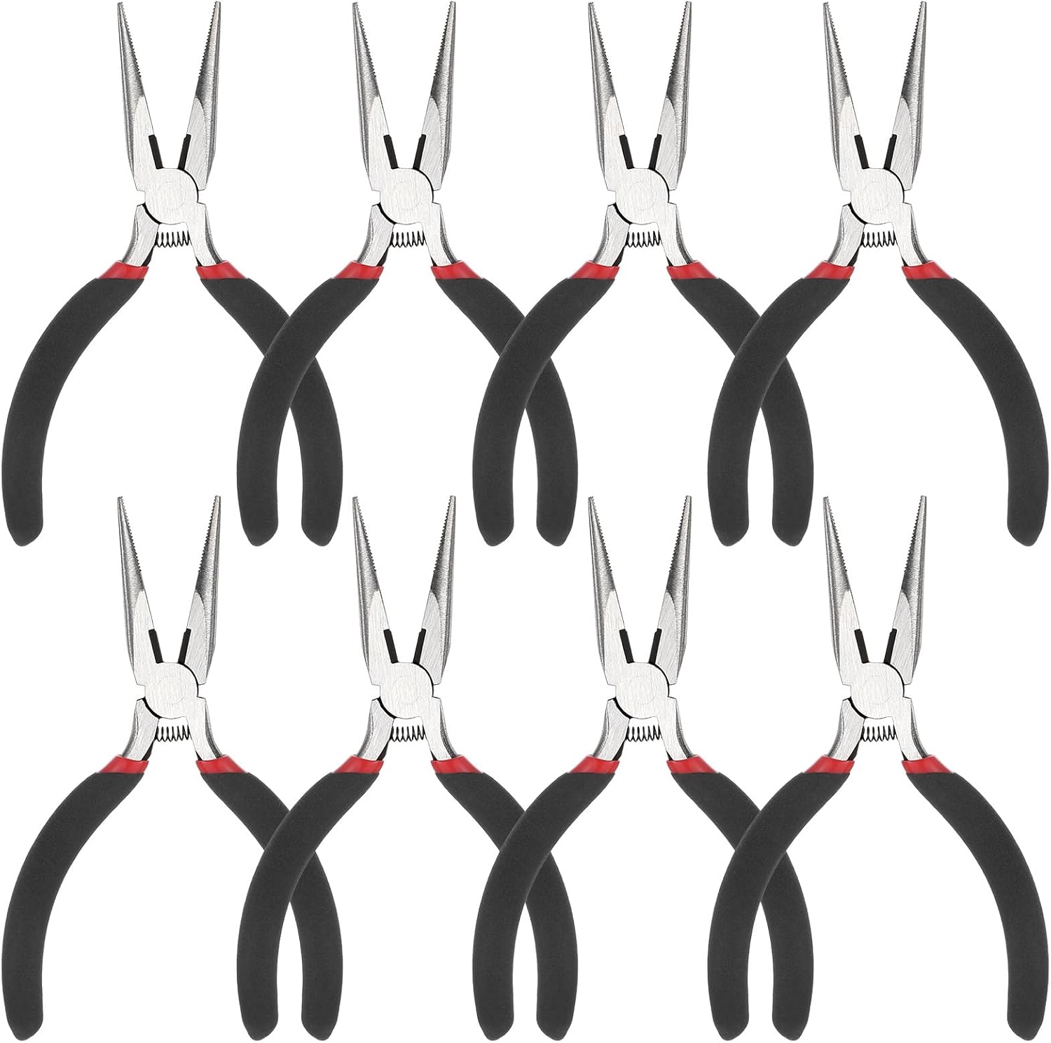 Dimeho 8 PCS Needle Nose Pliers, 5 Inch Long Nose Pliers Set Carbon Steel Serrated Jaw Plier for Wire Bending Cutting Jewelry Making Electronics Repair Object Grasping
