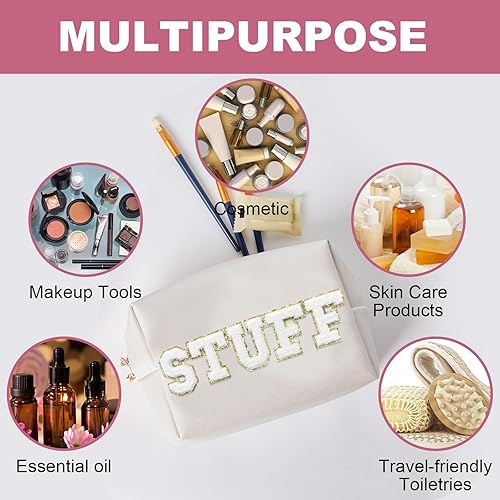 Miniatura 10 de Burskit Preppy Patch Stuff Bolsa de maquillaje portátil a granel de piel sintética bolsa de cosméticos impermeable organizador de viaje con
