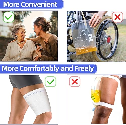 Miniatura 4 de Soporte para bolsa de pierna de catéter, 2 unidades, fundas de tela para orina, drenaje seguro, correas ajustables para hombres, mujeres y usuarios