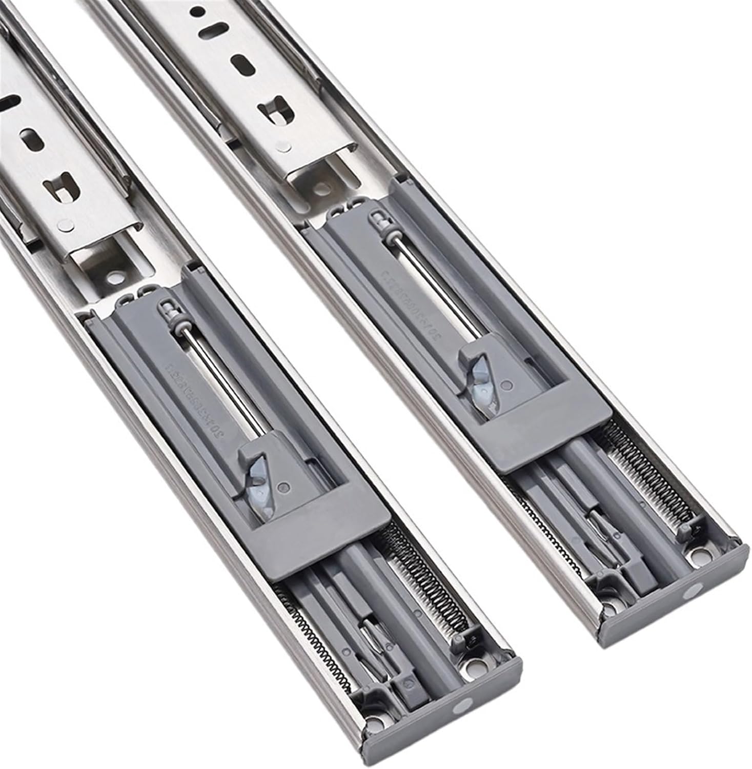 Side Mount Cabinet Runners Glides 10-22" Three Section Stainless Steel Drawer Slides Cushioned Silent Furniture Hardware(Buffer 12inch 30cm)