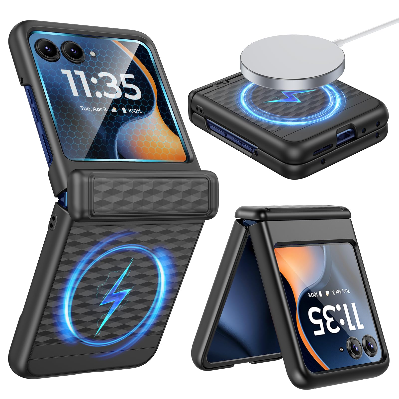 VEGO for Motorola Razr 2025/2024 Case with Screen Protector [Compatible with MagSafe][Hinge Protection] Hard PC Full-Body Shockproof Protective Magnetic Cover for Moto Razr 2024/2025 Case- Cube Black