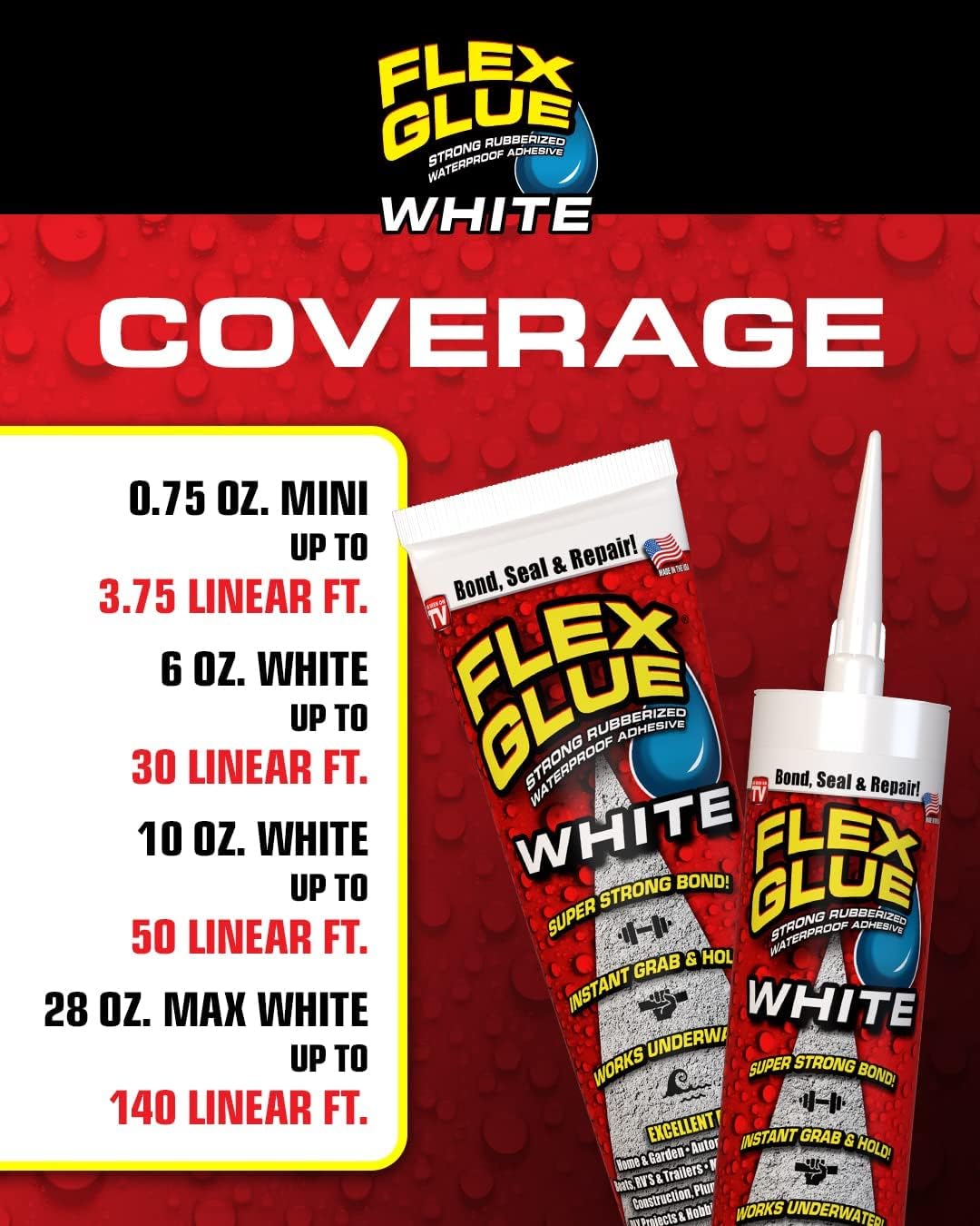Flex Glue Strong Rubberized Waterproof Adhesive, 6-oz, White