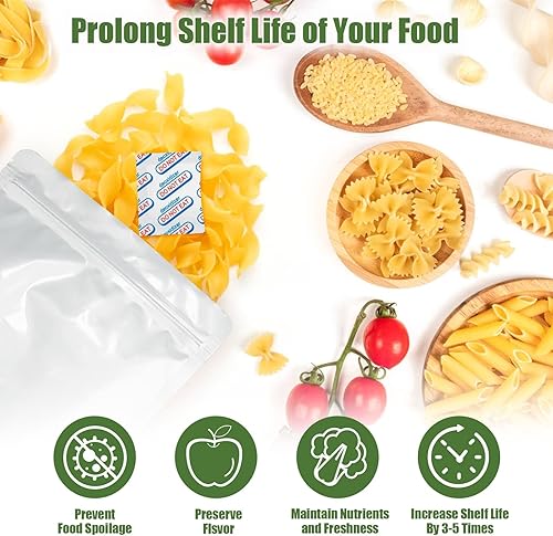 Miniatura 3 de LinsKind 50 paquetes de absorbentes de oxígeno de grado alimenticio de 500 CC (10 paquetes en bolsa de vacío individual, 5 paquetes de 10,