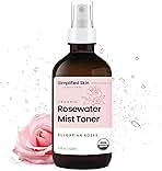 Rose Water Spray for Face & Hair - Organic USDA Certified Rosewater Facial Toner - Alcohol-Free Makeup Setting Hydrating Face Mist - Anti-Aging Toner Spray - 4 Oz