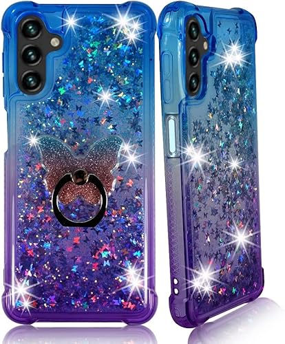 Zase Funda transparente para Samsung A13 5G, purpurina líquida compatible con Galaxy A13 a prueba de golpes, lindas mariposas 3D flotantes, cascada