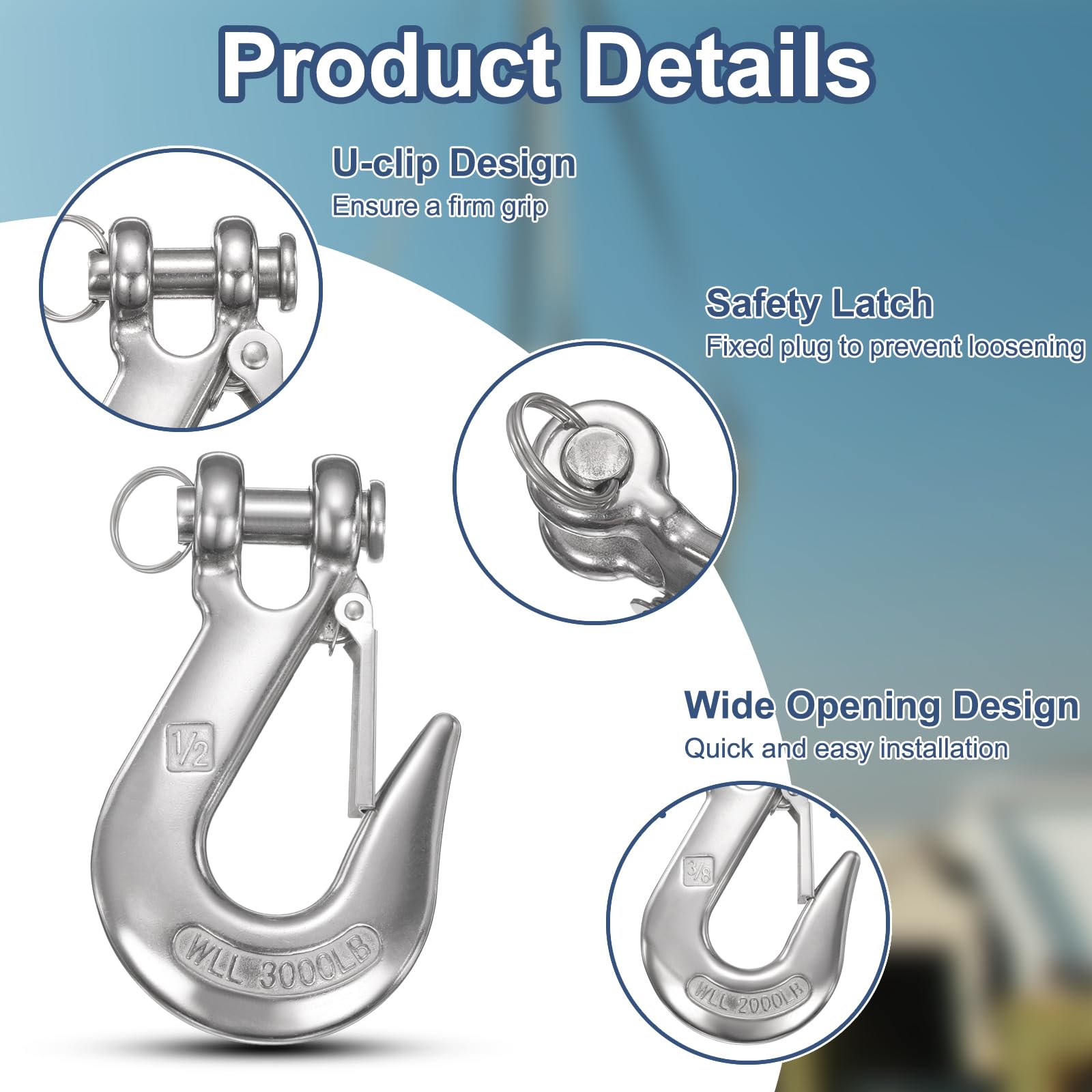 QUARKZMAN Ganci A Clevis 1/2", Ganci Per Catena In Acciaio Inox 304, Capacità 3307lbs Ganci Sicurezza Per Rimorchio Trasporto Camion