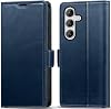 KEZiHOME Wallet Case for Samsung S25, Genuine Leather RFID Blocking Galaxy S25 Case with Card Slots, Magnetic Kickstand Phone Flip Cover Compatible with Samsung Galaxy S25 Blue
