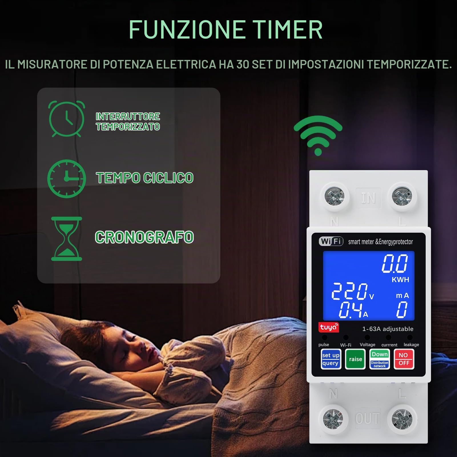 Jadeshay Contatore Energia Elettrica WiFi 63A 230V Intelligente Misuratore Consumo Elettrico Smart Interruttore Automatico con Protezione da Sovraccarico Tuya APP Telecomando per Case e Fotovoltaico
