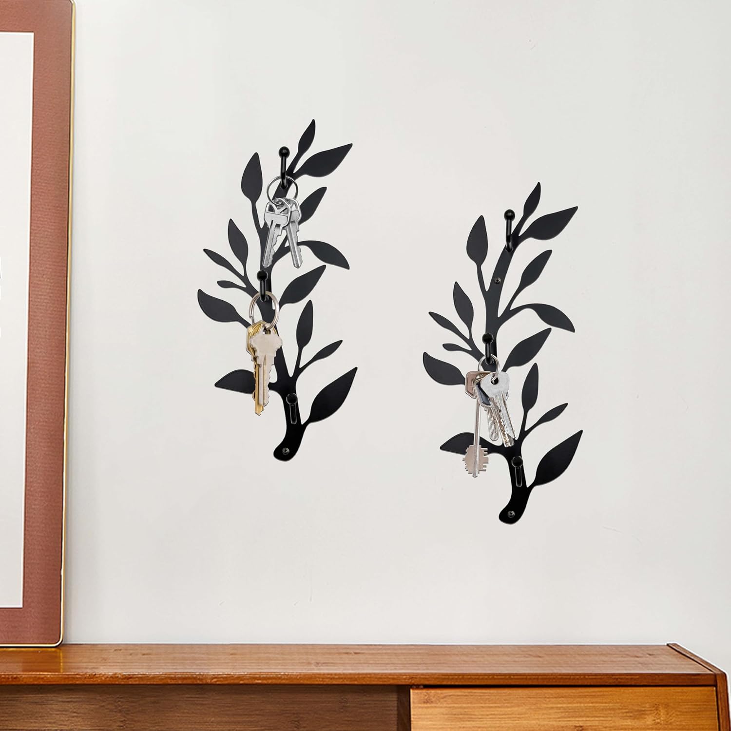 2PCS Metal Tree Leaf Wall Hooks, Home Vertical Key Holder