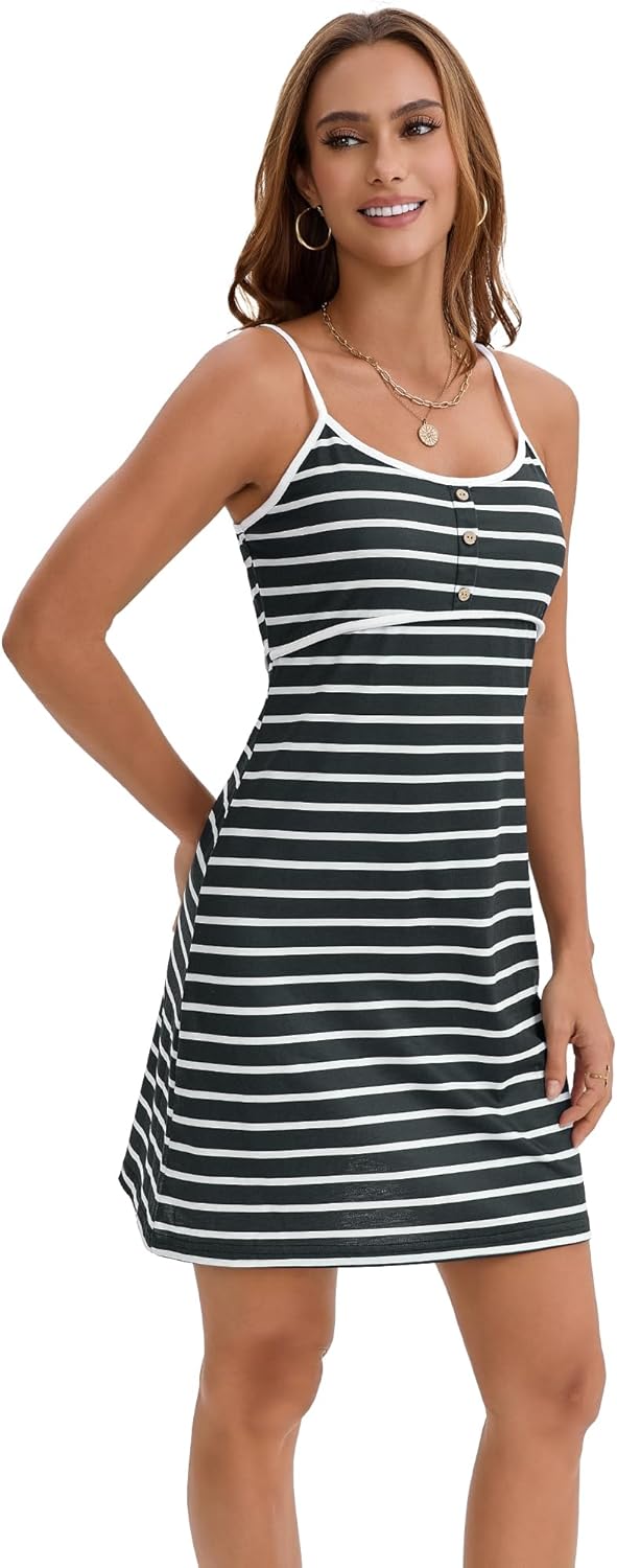 Womens Spaghetti Strap Dress Striped Summer Mini Dresses Sleeveless Scoop Neck Beach Sundresses 2026 - Image 4