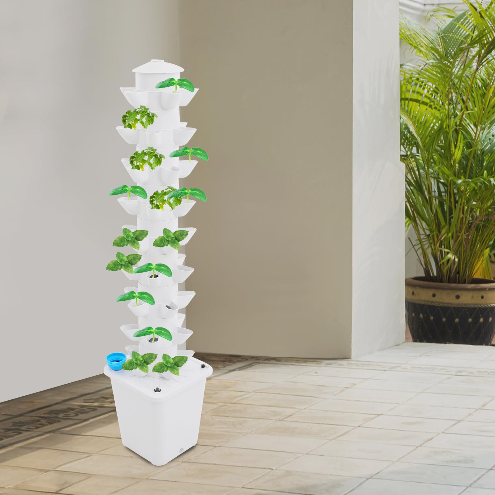 Hydroponic Tower Growing System, Hydroponik Turm Kit mit 10L Wassertank, 9 Etagen 45 Löcher Pflanzturm Hydroponisches Anzuchtsystem für Kräuter, Obst und Gemüse