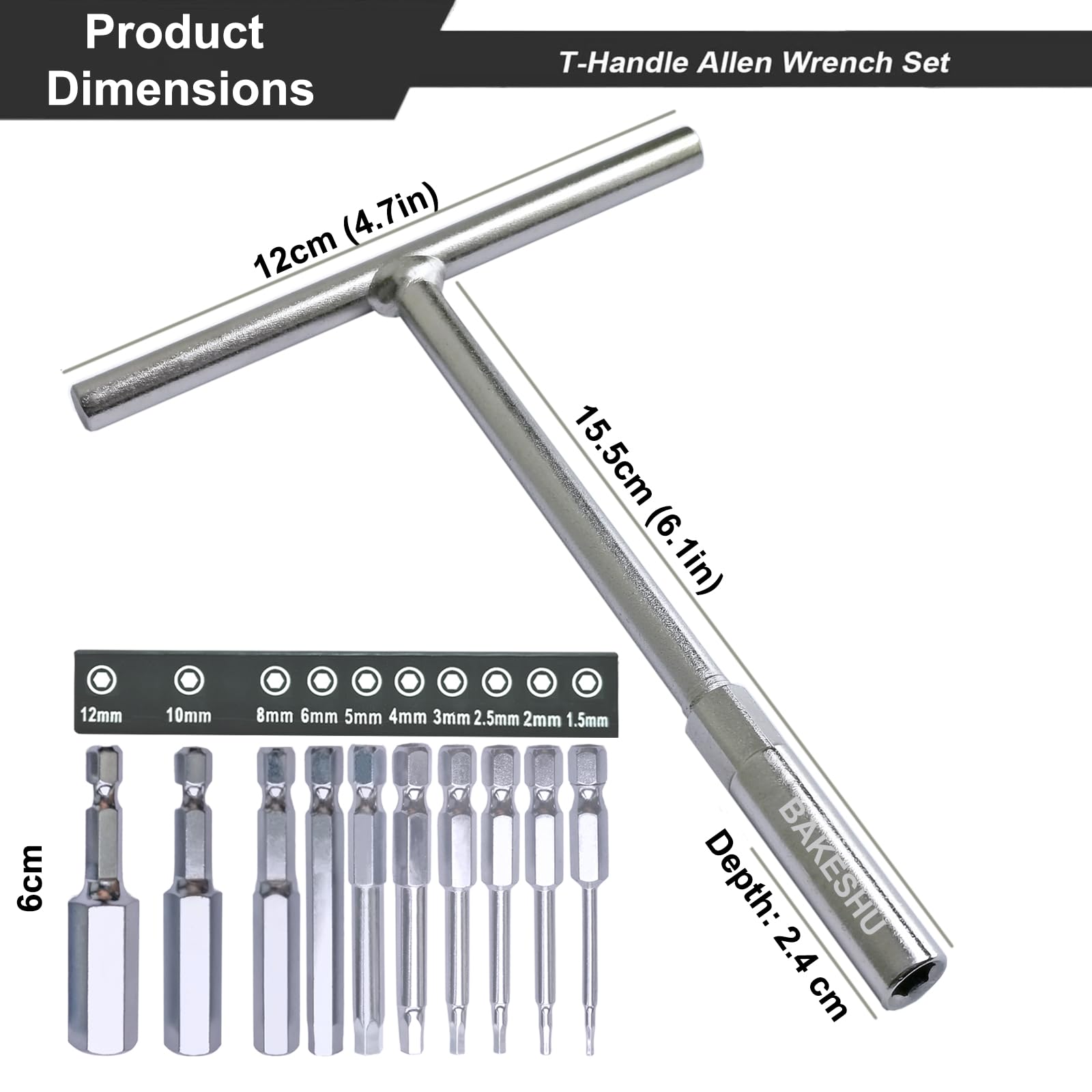 BAKESHU 13 Piece T-Handle Allen Key Set,Metric 1.5-10mm Hex Key Set.S2 Hex Bits for Furniture Assembly Bike,Motorcycle,Mechanical Maintenance - Image 3