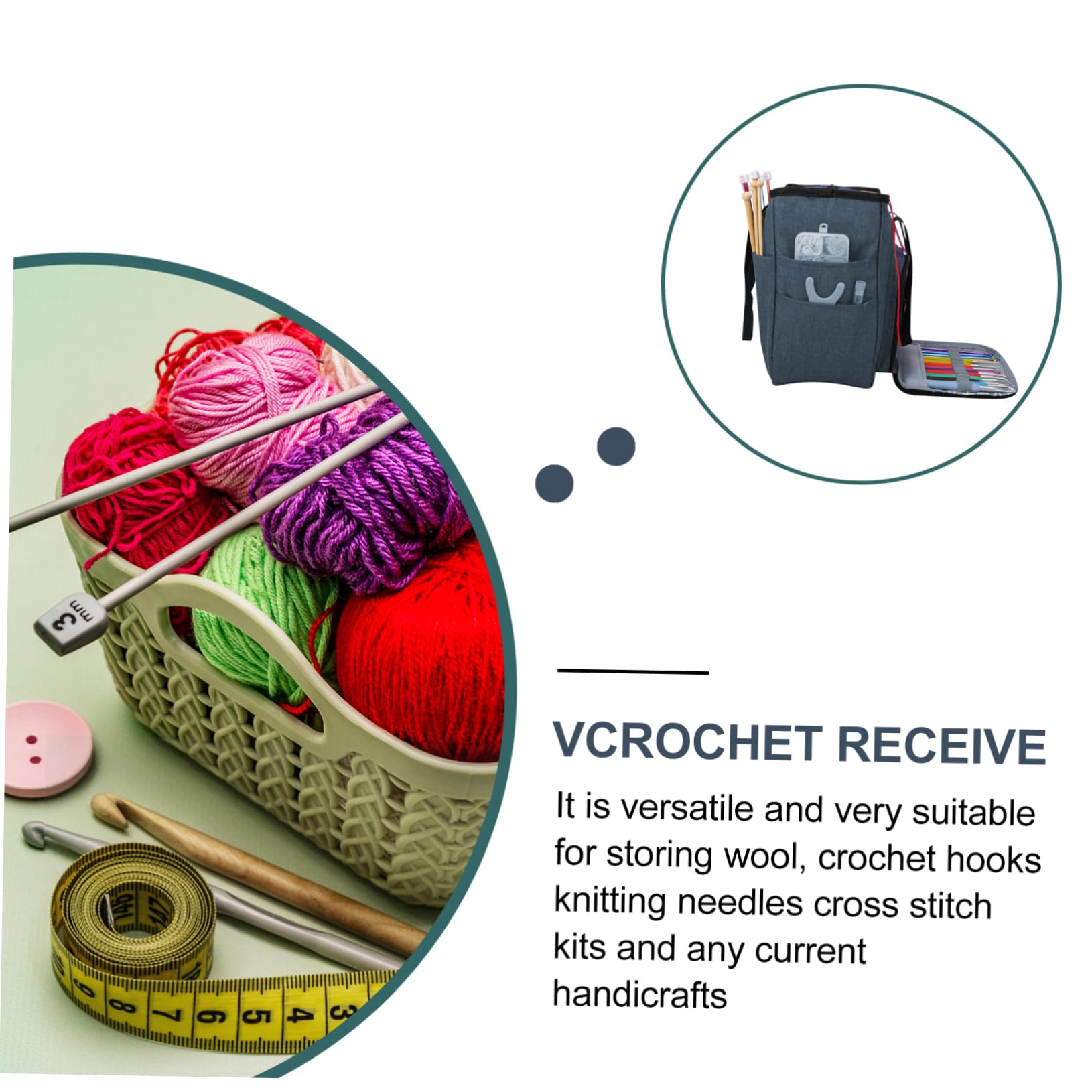 Anneome Garnstricktasche aus 600d Oxford Gewebe Leicht Blau für Stricknadeln und Kreuzstich Satz Praktisch für Handarbeiten