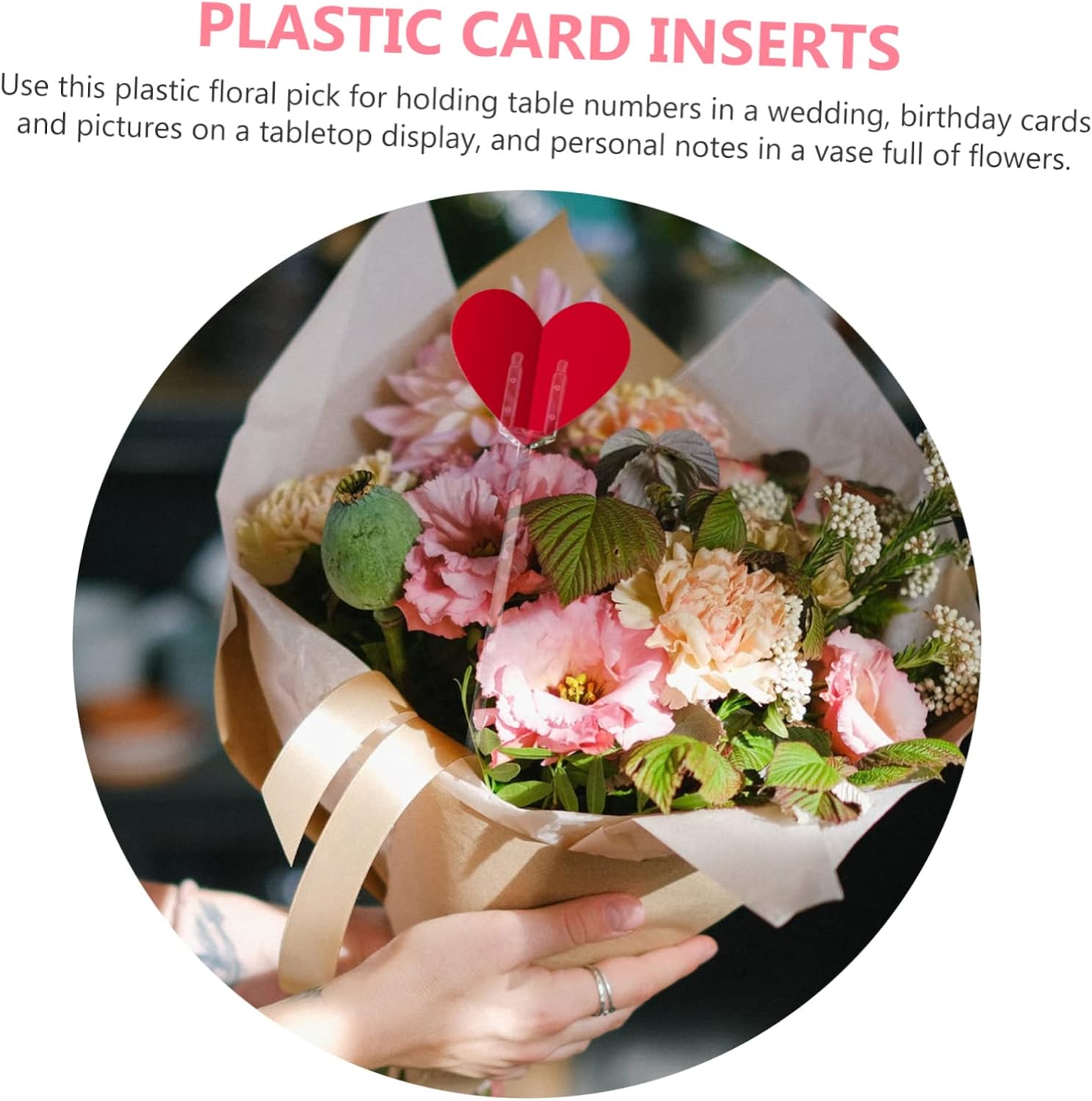 MAGICLULU 80pcs Floral Pick Holder for Valentine Day Plastic Bouquet Cards Picks Reusable Floral Arrangement Accessory for Weddings and Parties for Home and Shop Use
