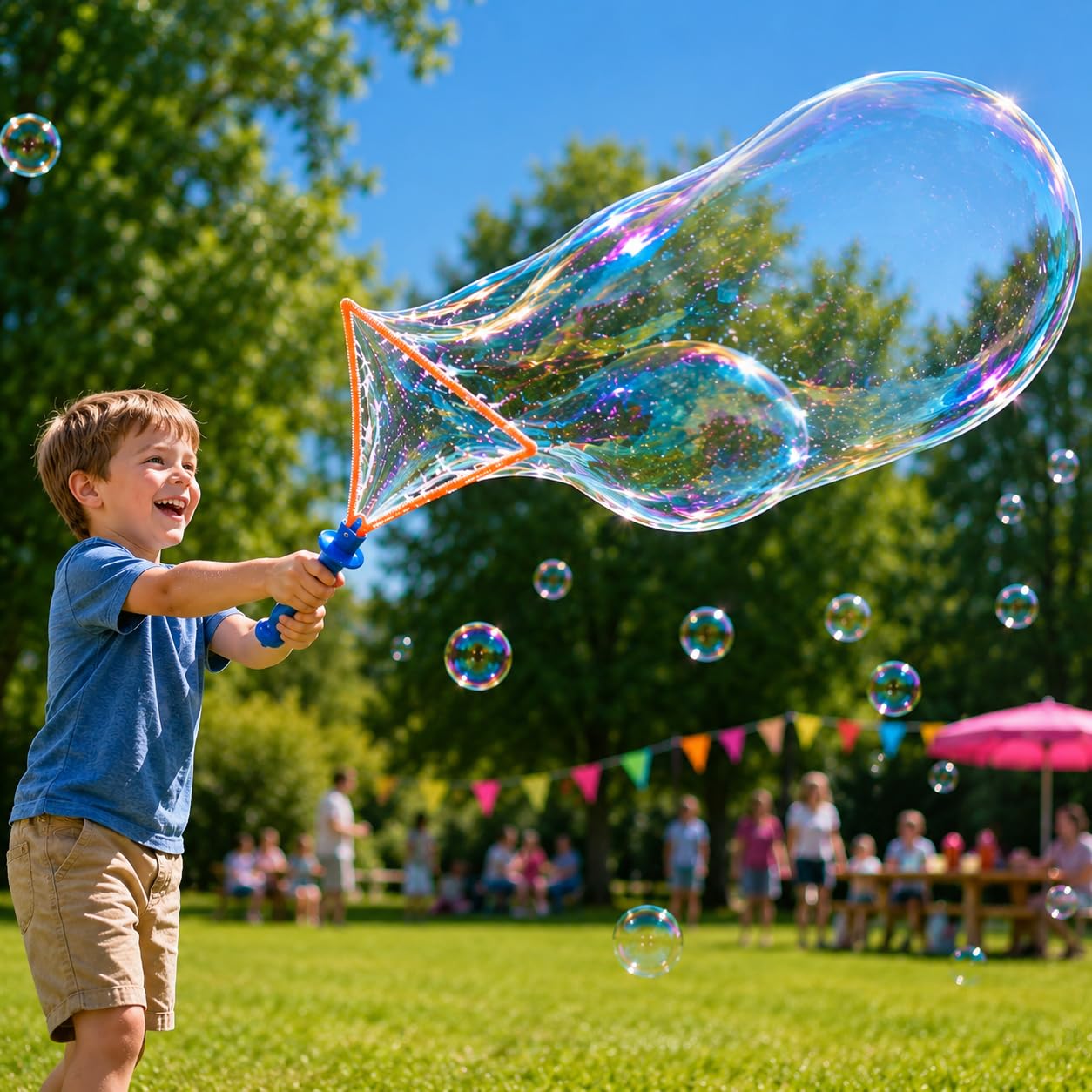 Confezione da 16 bacchette per bolle grandi, 45 cm, con 100 ml di soluzione, 4 colori assortiti per bambini, compleanni e giochi all'aperto
