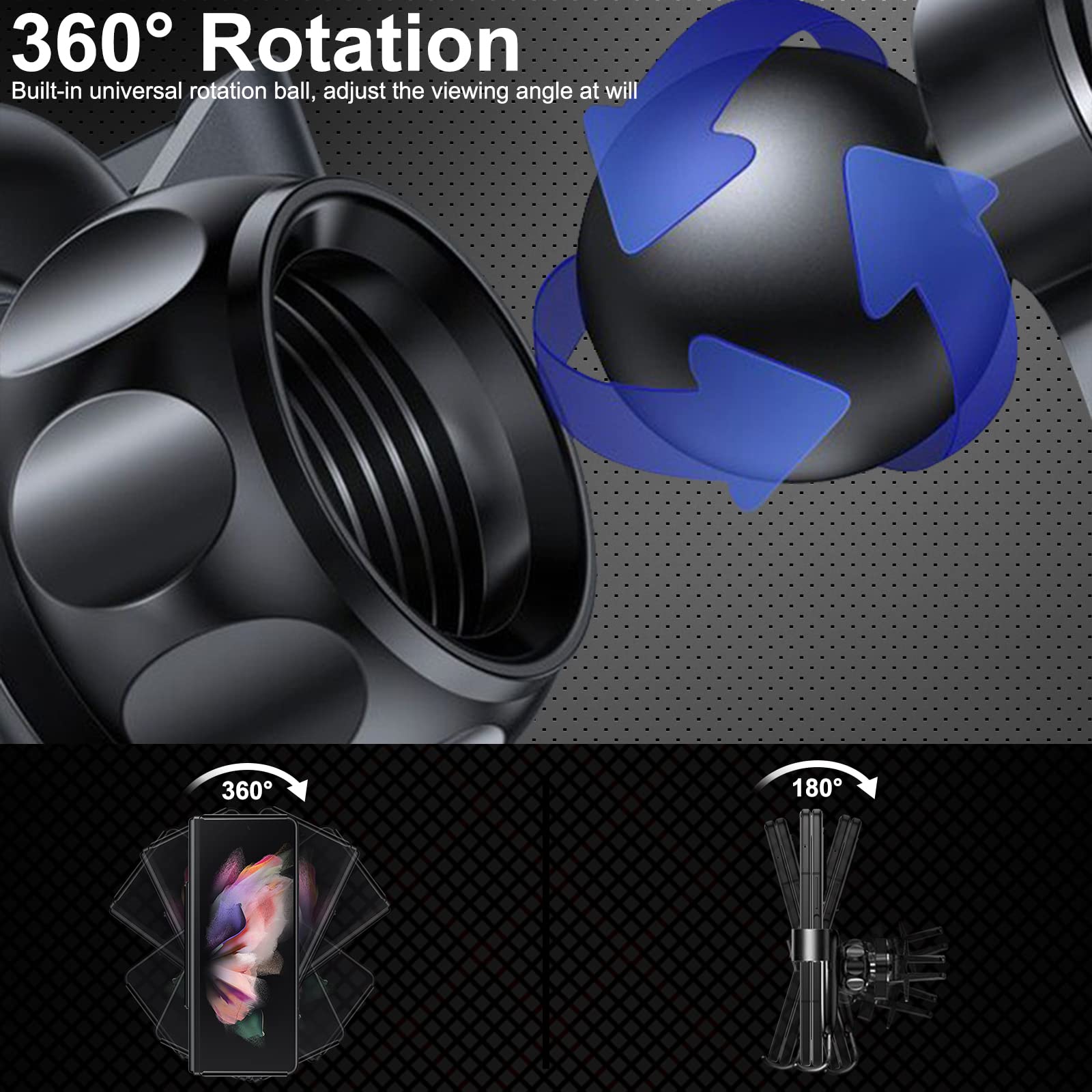 NEWZEROL Bezprzewodowy uchwyt do ładowarki samochodowej kompatybilny z Galaxy Z Fold 7/6/5/4/3/2, otwory wentylacyjne i deska rozdzielcza, szybkie ładowanie 15 W, duża moc ssania i ochrona przed