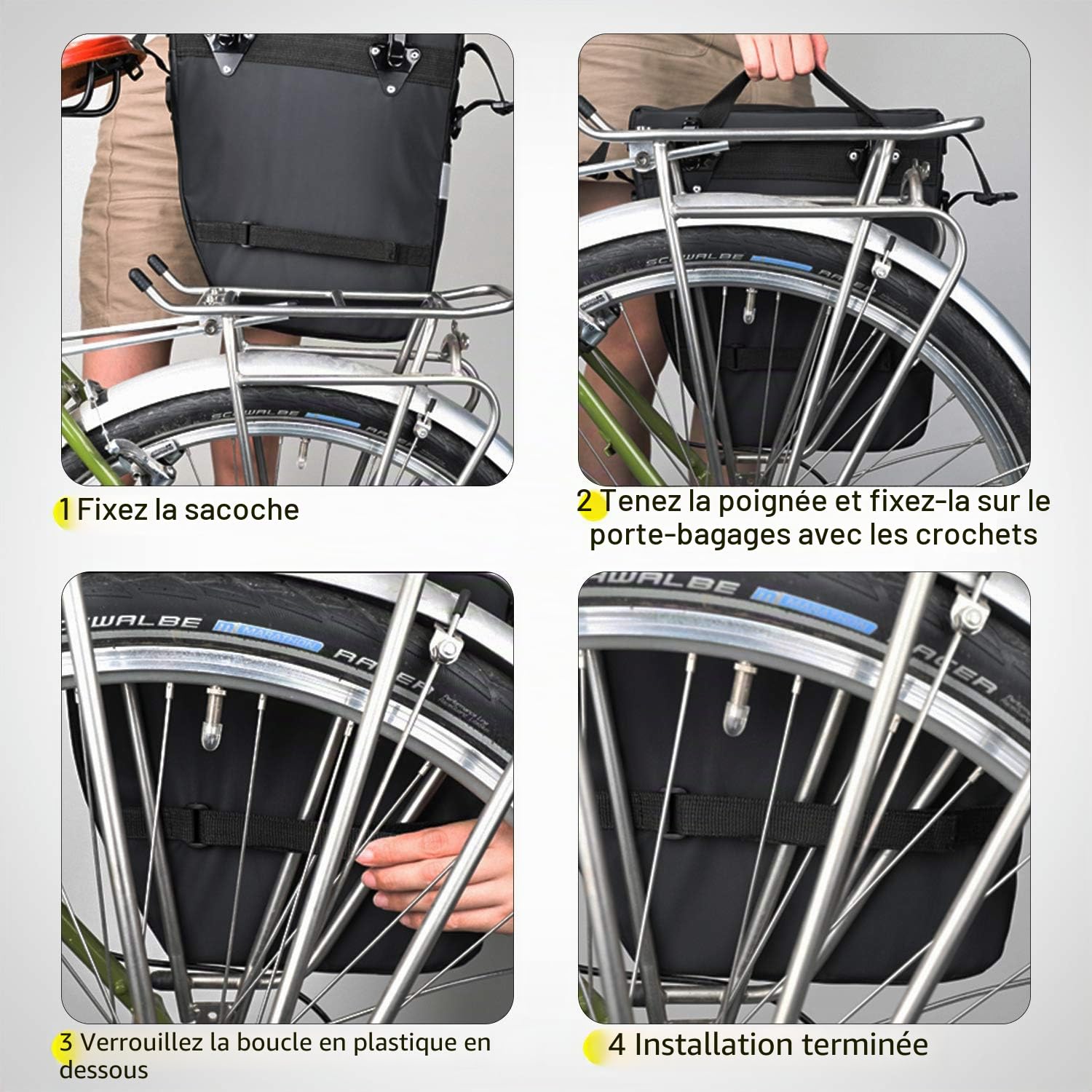 BAIGIO 75L Sacoche Vélo Porte-Bagage Arrière, Sacoche Velo 3 en 1 Étanche, Sac Vélo Grande Capacité avec Couverture Imperméable, Sac à Dos Cycle Pannier pour VTT Electrique Outdoor Voyage Sport