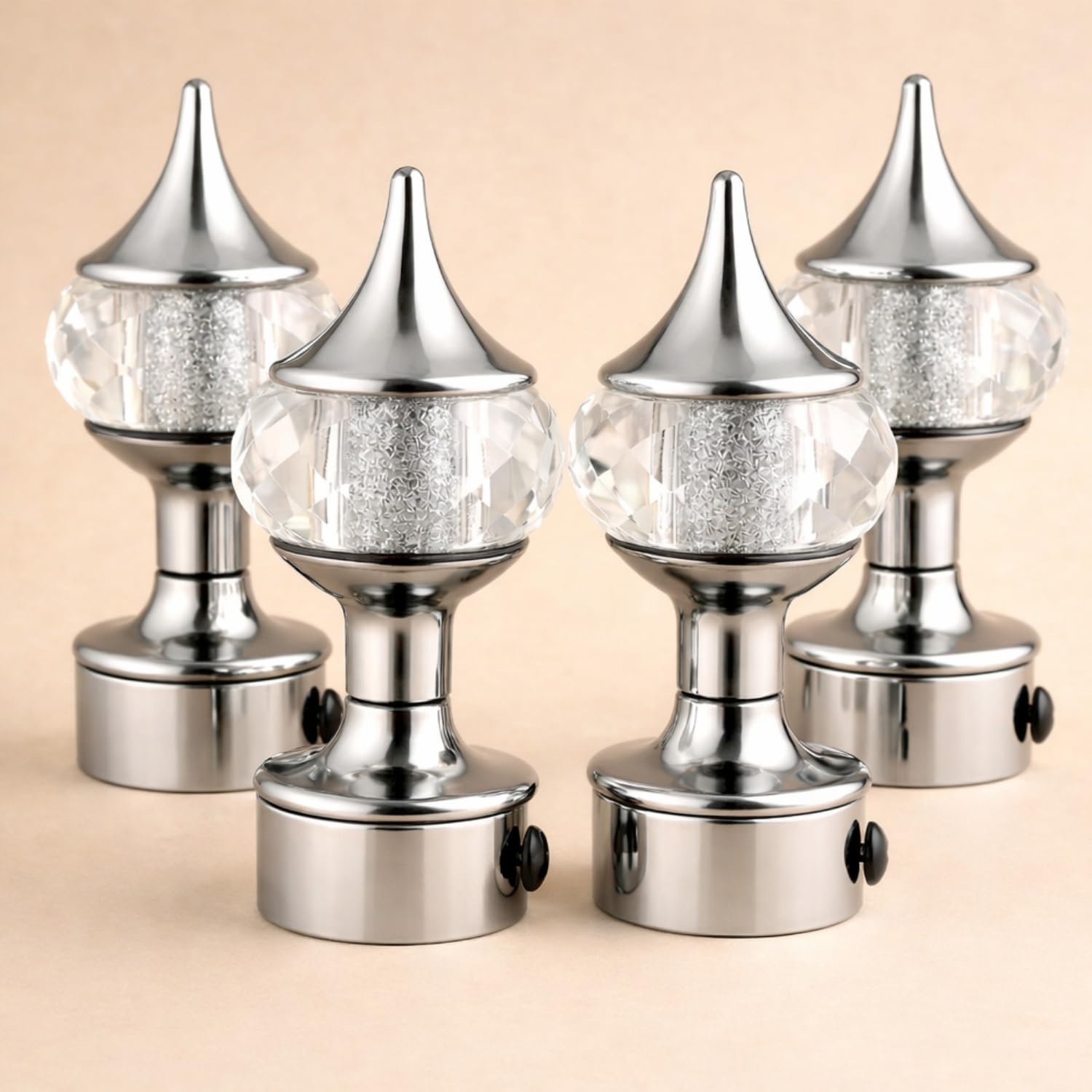 Elite Premium Golden Diamond 1 Inch Curtain Rod End Cap – Elegant Decorative Rod Finial for Window Drapes, Smooth Finish, Durable & Stylish, Perfect for Home & Office Décor 4pcs (Chrome Silver)-image-22