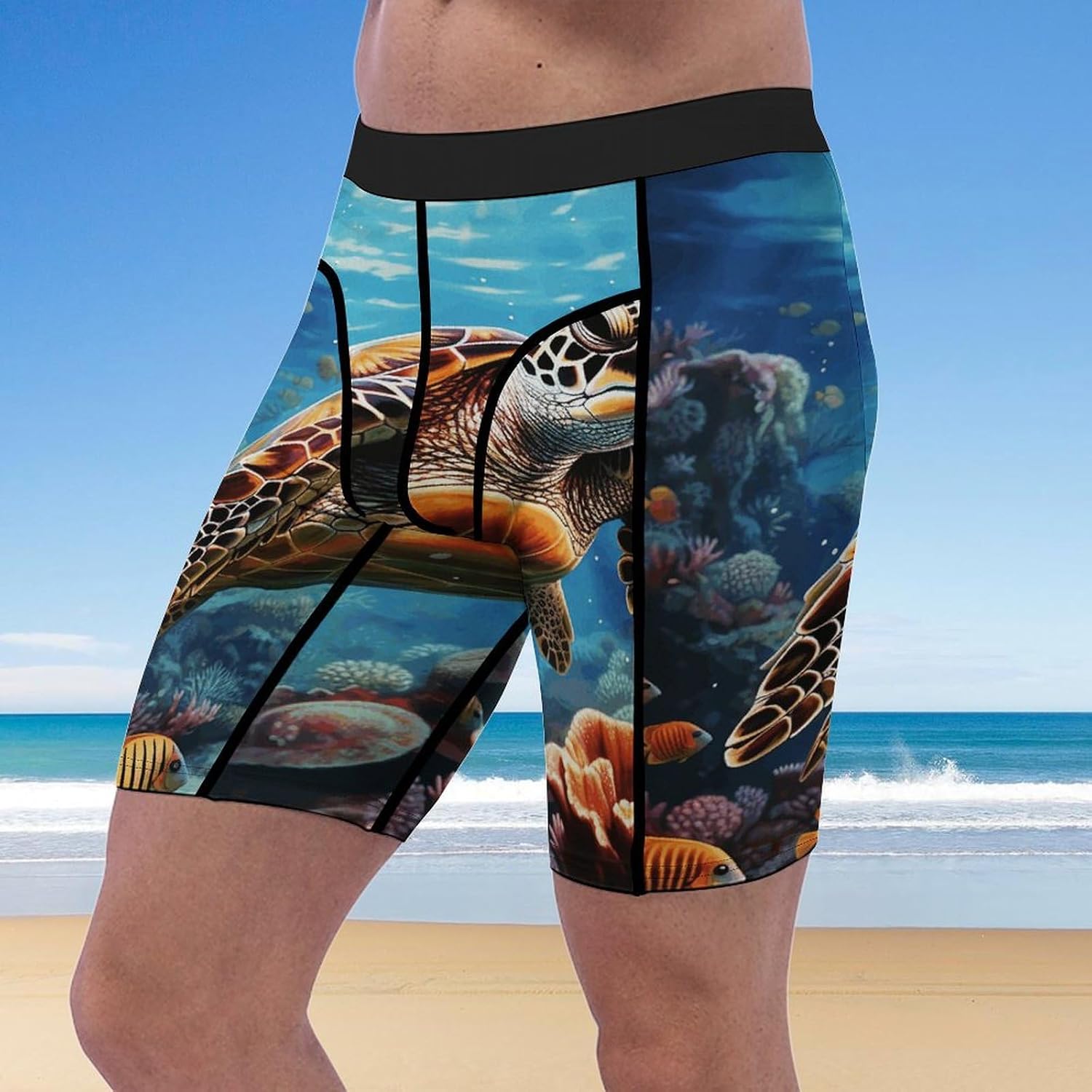Sea Turtles Diamond Painting Compression Shorts Men Spandex Sport Shorts Workout Performance Baselayer Underwear
