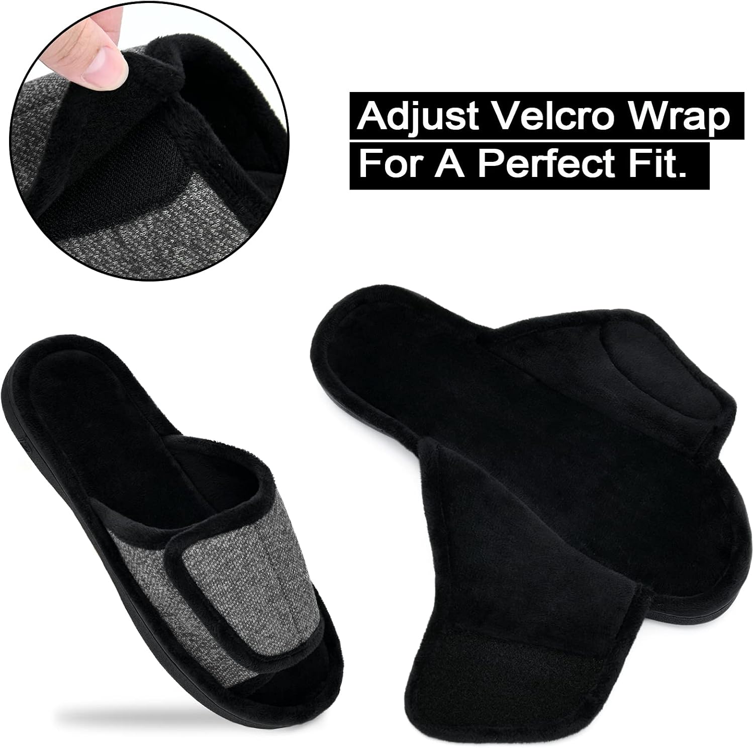 DL Adjustable Men's Memory Foam Slippers, Comfy Indoor Outdoor, Breathable Slide Bedroom Slippers Size 7-14 - Image 3