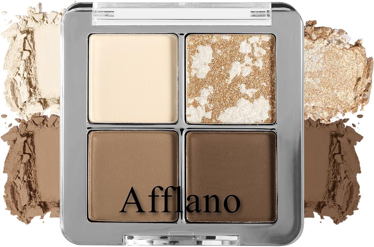 Paleta de sombras de ojos marrones, 4 colores, paleta de sombras de ojos mate, sombra de ojos marrón nude para maquillaje de mujeres mayores, duradera, mezclable, con 3 duocromos mate y 1 mixto