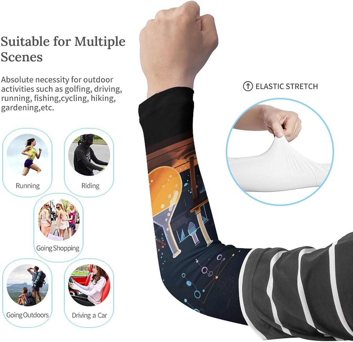 Science Party Arm Sleeves for Men Women Sun Protection Sleeves Cooling Compression Arm Covers for Sport