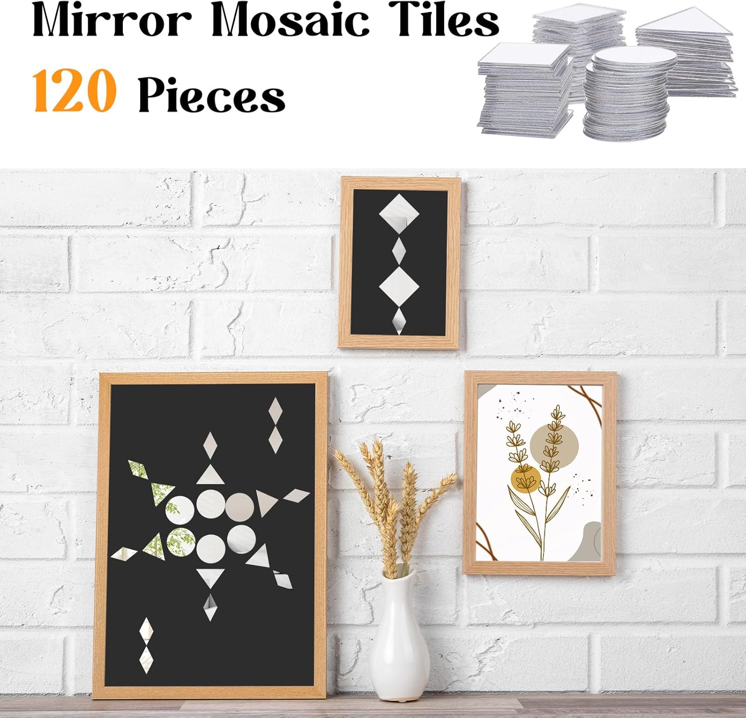TIESOME 120 PCS 4 Shapes Mirrors for Crafts, 1 Inch Small Mirror Pieces for Crafts DIY Mini Mirror Mosaic Tiles Triangles/Squares/Rounds/Rhombus for Disco Ball Lamp Framing Decoration - Image 4
