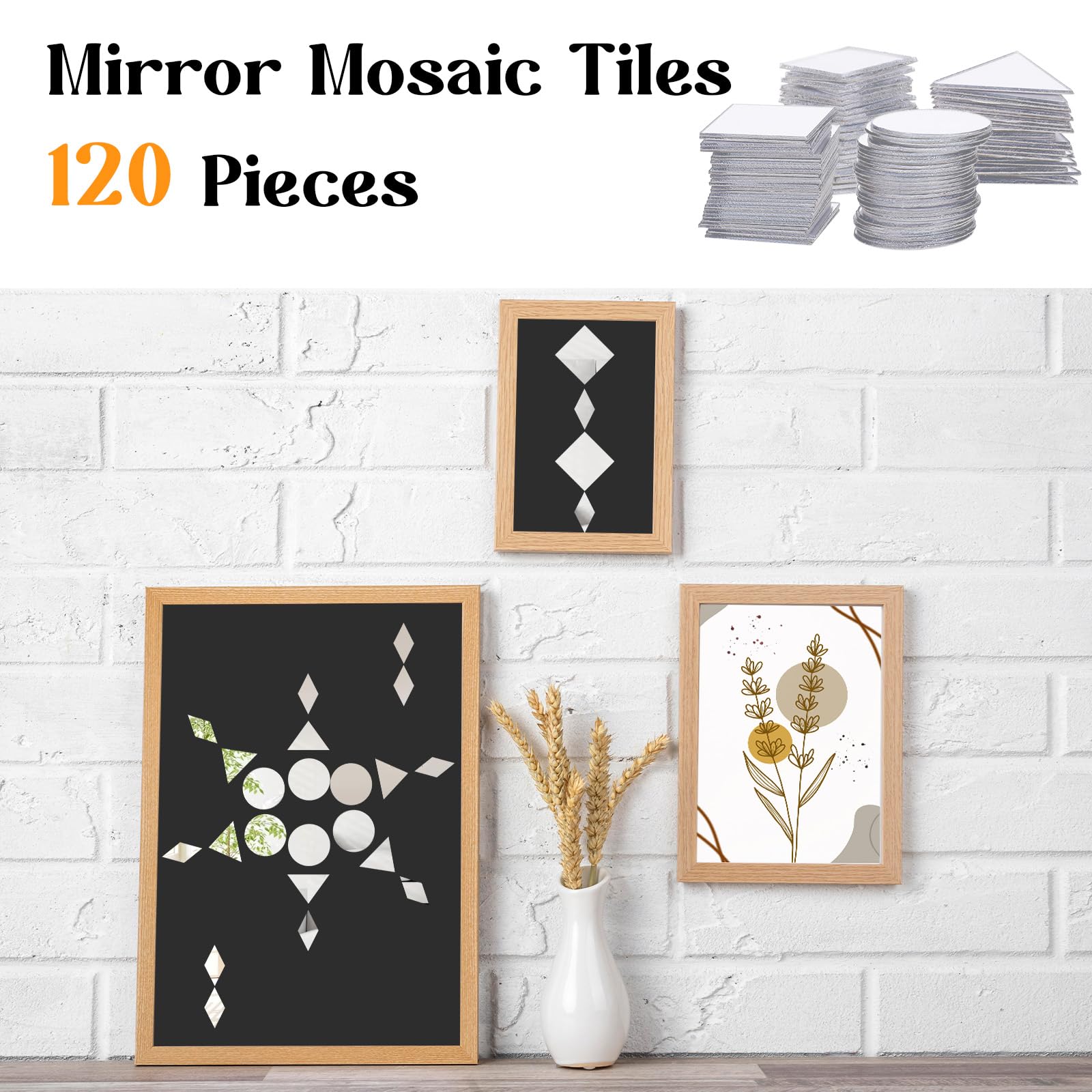 120 PCS 4 Shapes Mirrors for Crafts, 1 Inch Small Mirror Pieces for Crafts DIY Mini Mirror Mosaic Tiles Triangles/Squares/Rounds/Rhombus for Disco Ball Lamp Framing Decoration