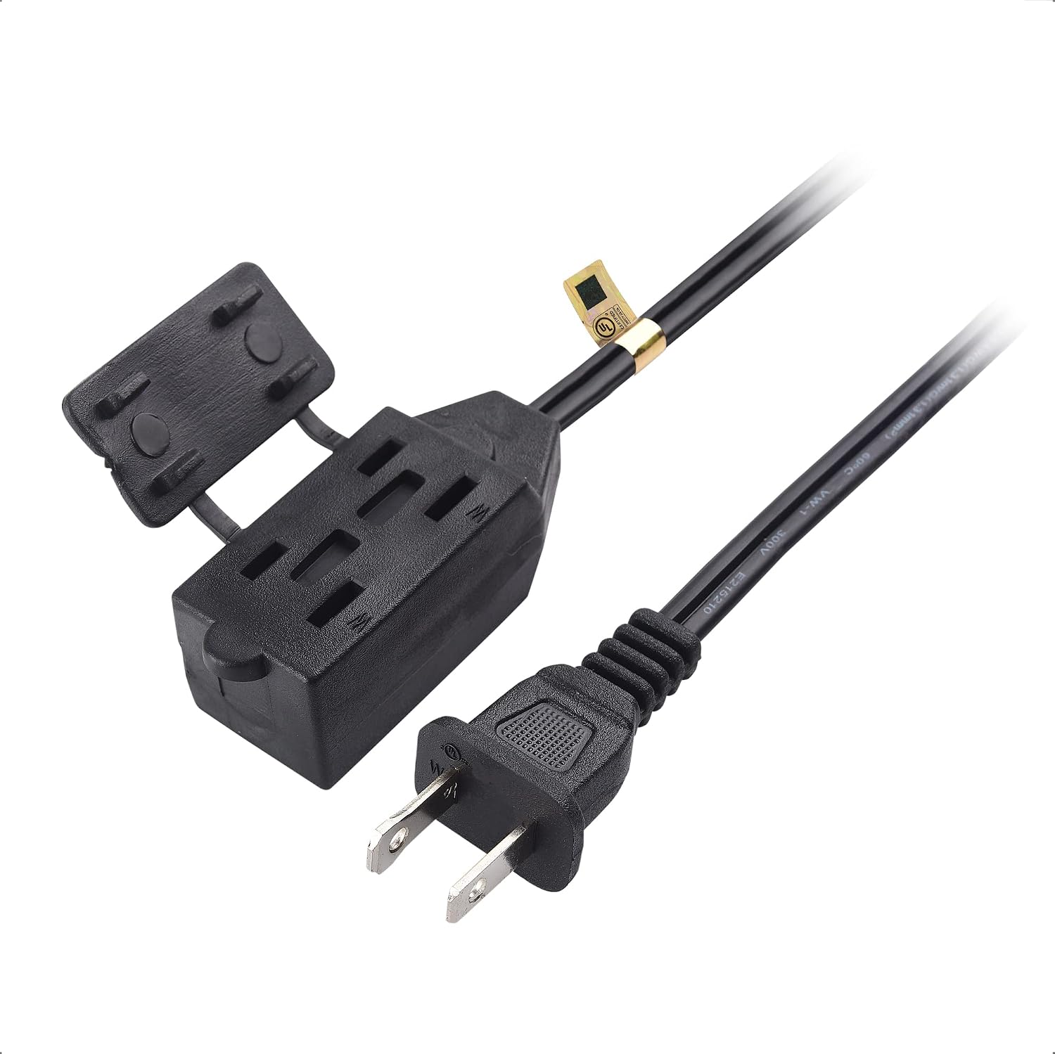 Cable Matters 16 AWG 2 Prong Extension Cord 25 ft, UL Listed (3 Outlet Extension Cord) with Tamper Guard Black