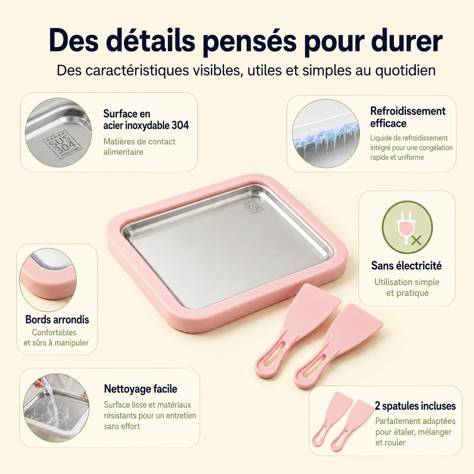 Frostlab - Kit De Plaque À Glaces Roulées Maison, Appareil De Dessert Glacé Sans Électricité, Activité Gourmande Diy, Inclut 1 Plaque + 2 Spatules (Blanc)