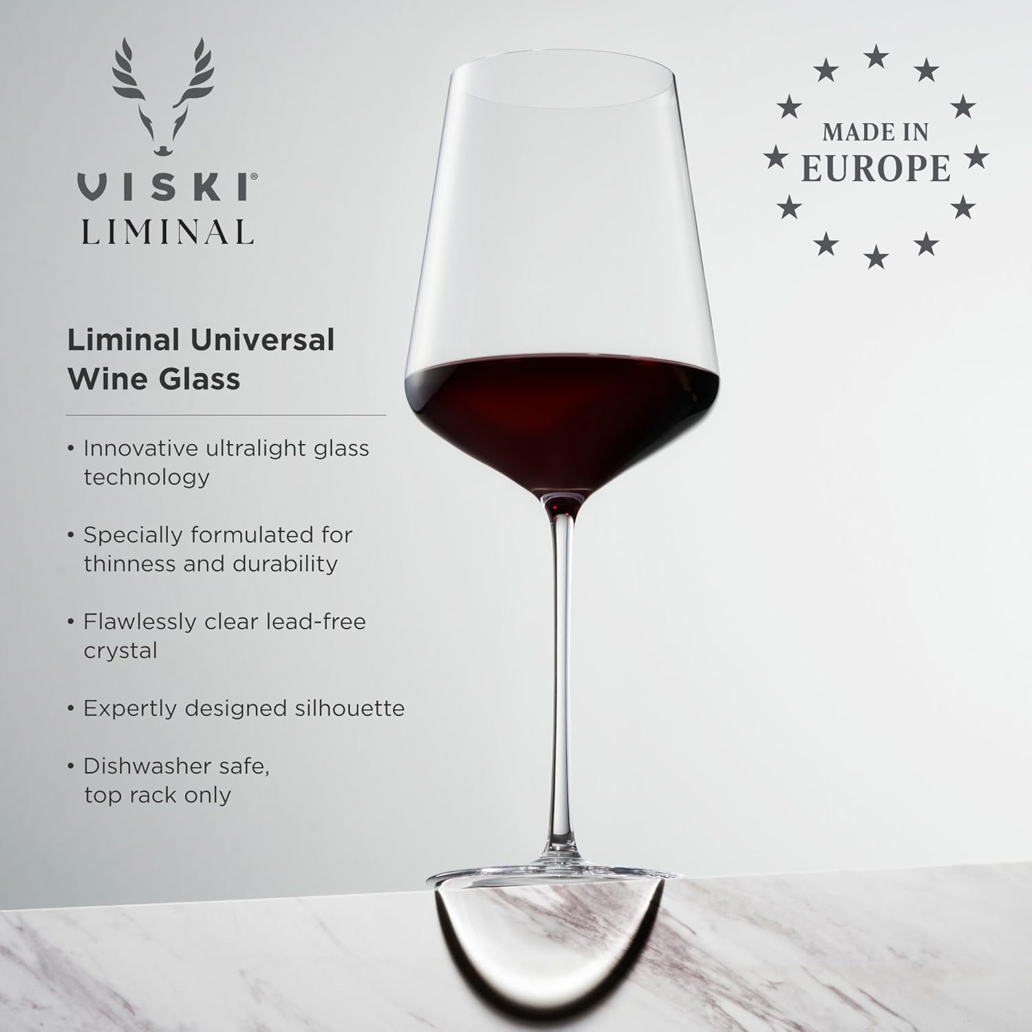 Viski Reserve Liminal Ultralight Crystal Universal Wine Glass for Red and White Wines, Thin and Durable Drinking Glass for Birthday, Wedding Gifts, Home Bar, Elegant Glassware, 23 oz, Set of 1