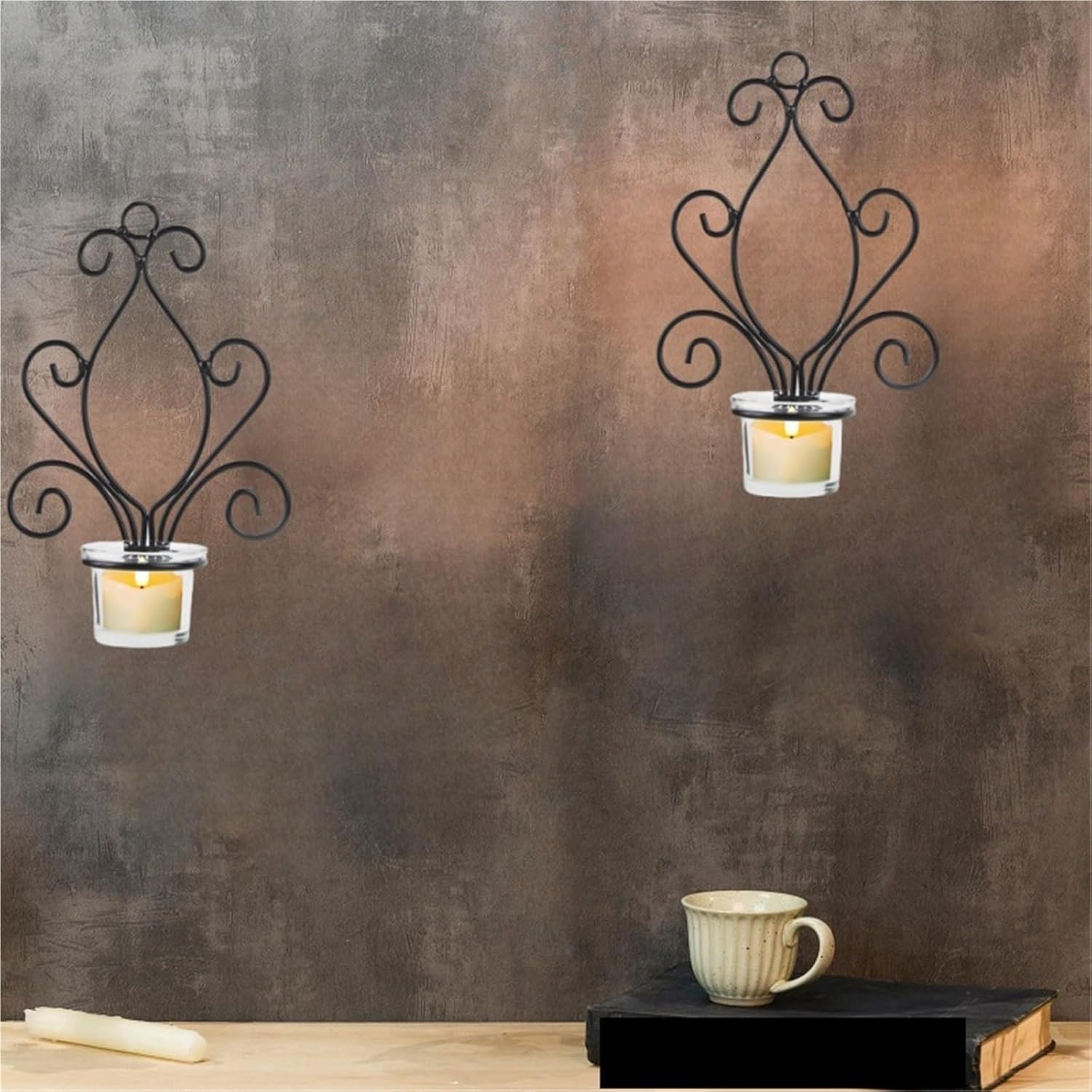Candle Sconces 2Pcs Wall Hanging Candle Holder Home Candlestick Holders Metal Vintage Candle Sconces for Wedding Decor