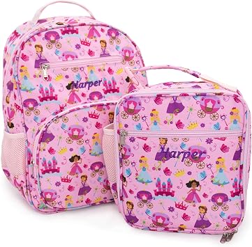 DIBSIES Personalized Adventure Collection Backpack Princess Backpack and Lunch Box Combo