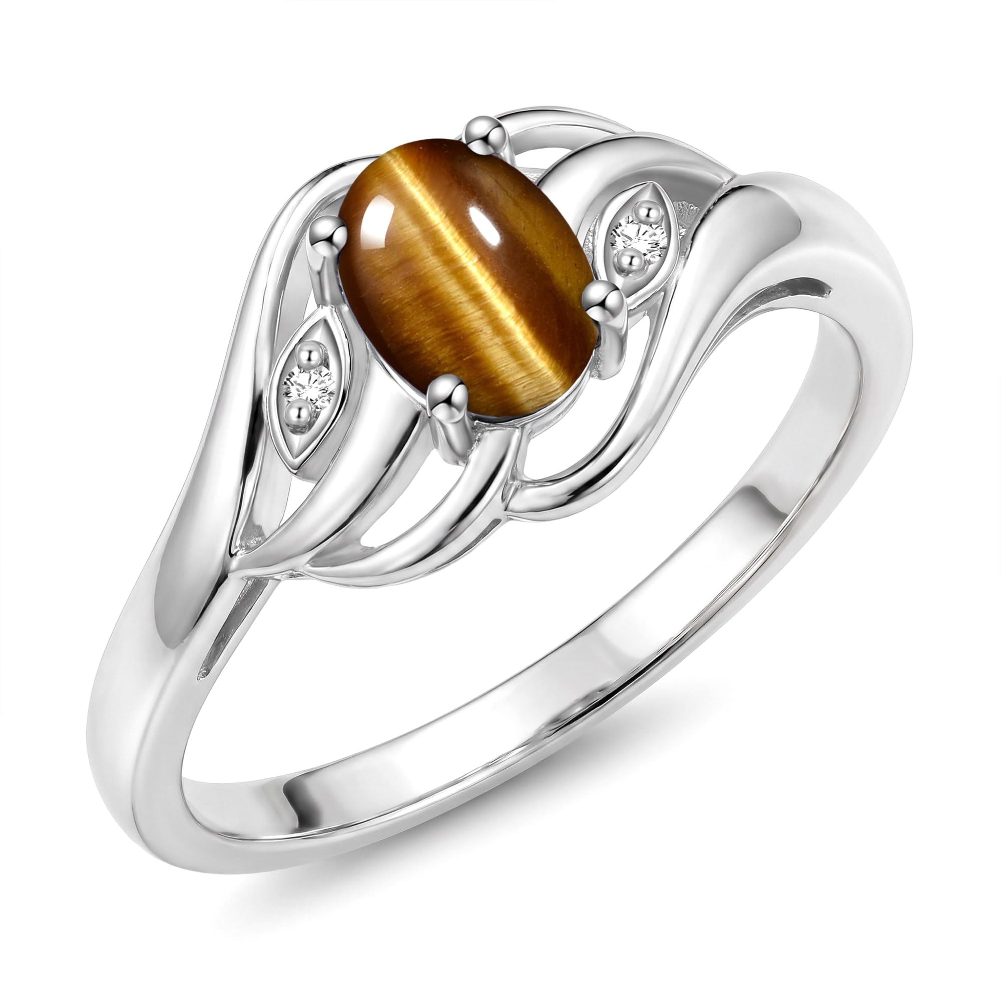 Rylos Ring featuring Classic Style, 6X4MM Birthstone Gemstone, &amp; Diamonds - Elegant Jewelry for Women in Sterling Silver, Sizes 5-10