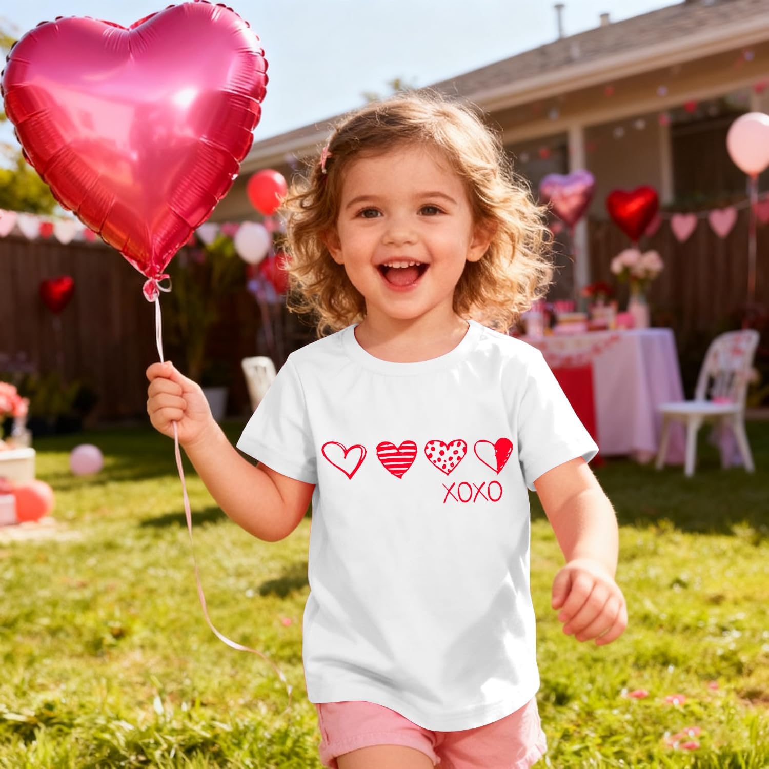 Girls Valentines Day Shirt Toddler Boy Valentines T Shirt Kids Summer Short Sleeve Tops XOXO Love Heart Graphic Tees - Image 2