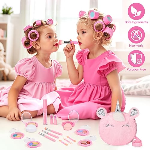 Miniatura 2 de Kit de maquillaje real para niñas de 3 a 10 años juego de juguetes de maquillaje lavables no tóxicos para niños pequeños, juego de tocador de 17